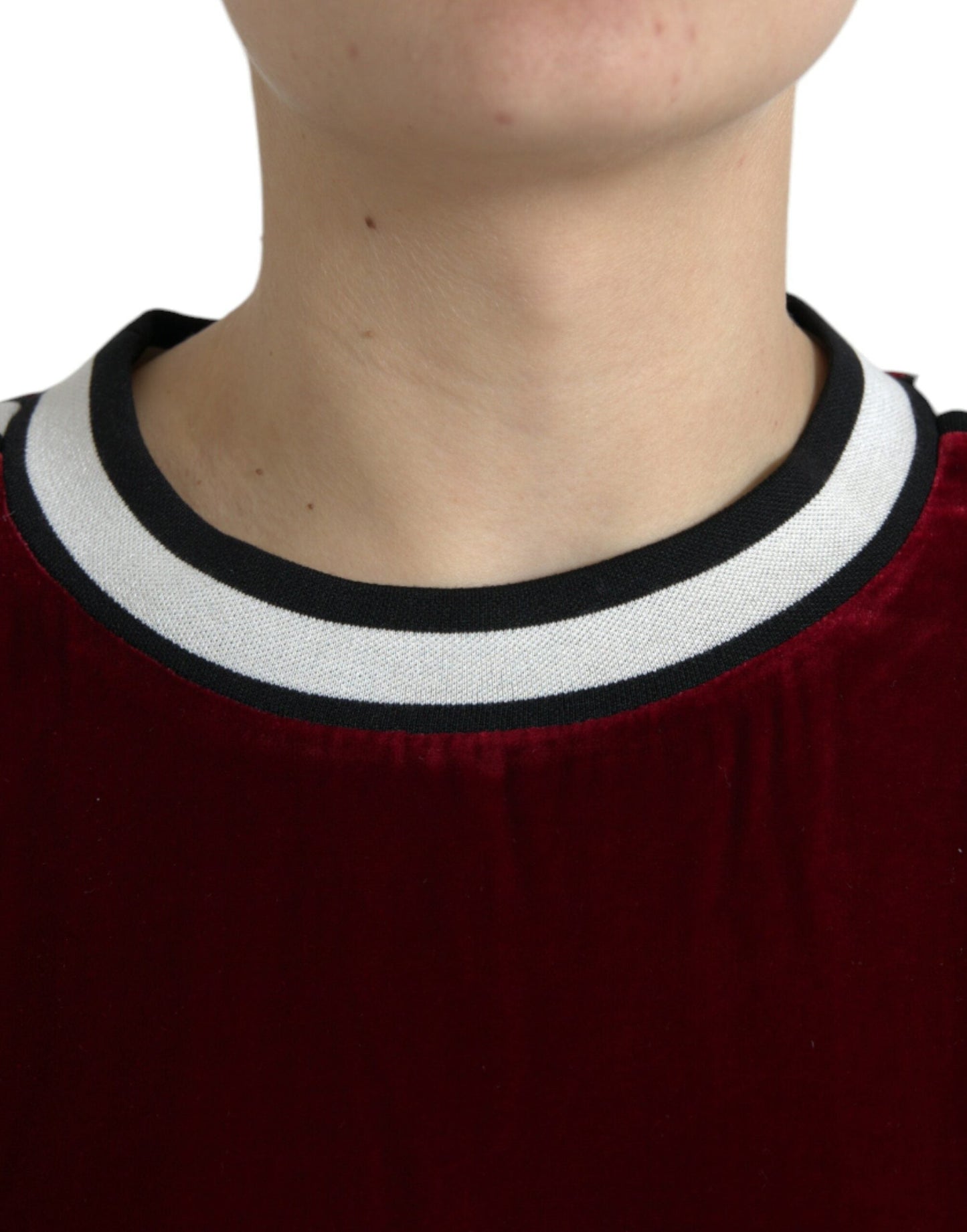 Dolce & Gabbana Bordeaux Velvet Round Neck Pullover Women's Sweater
