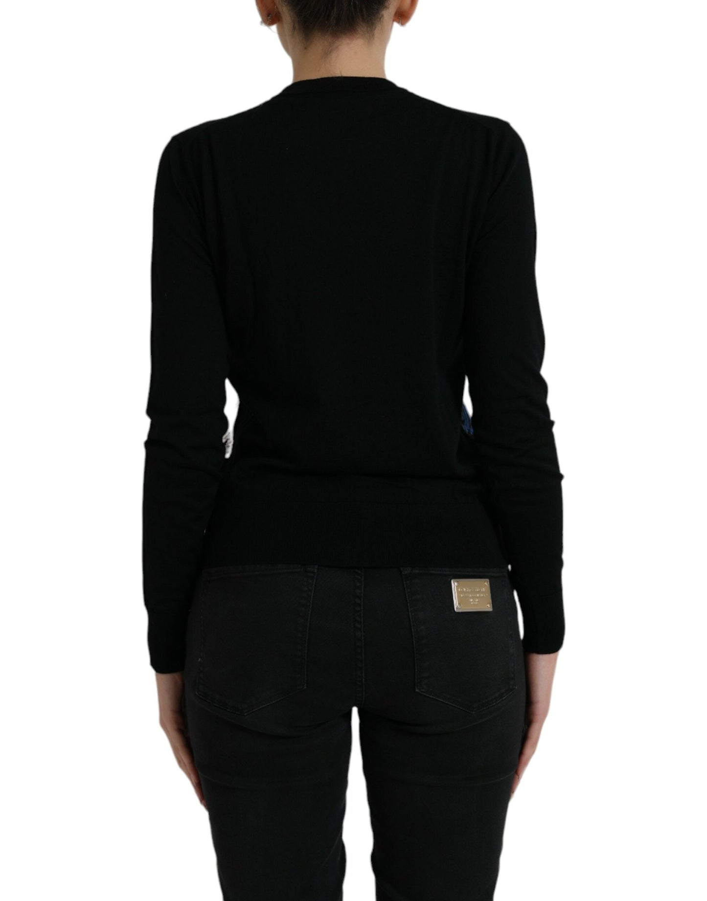 Dolce & Gabbana Black Bird Wool Long Sleeve Cardigan Women's Sweater