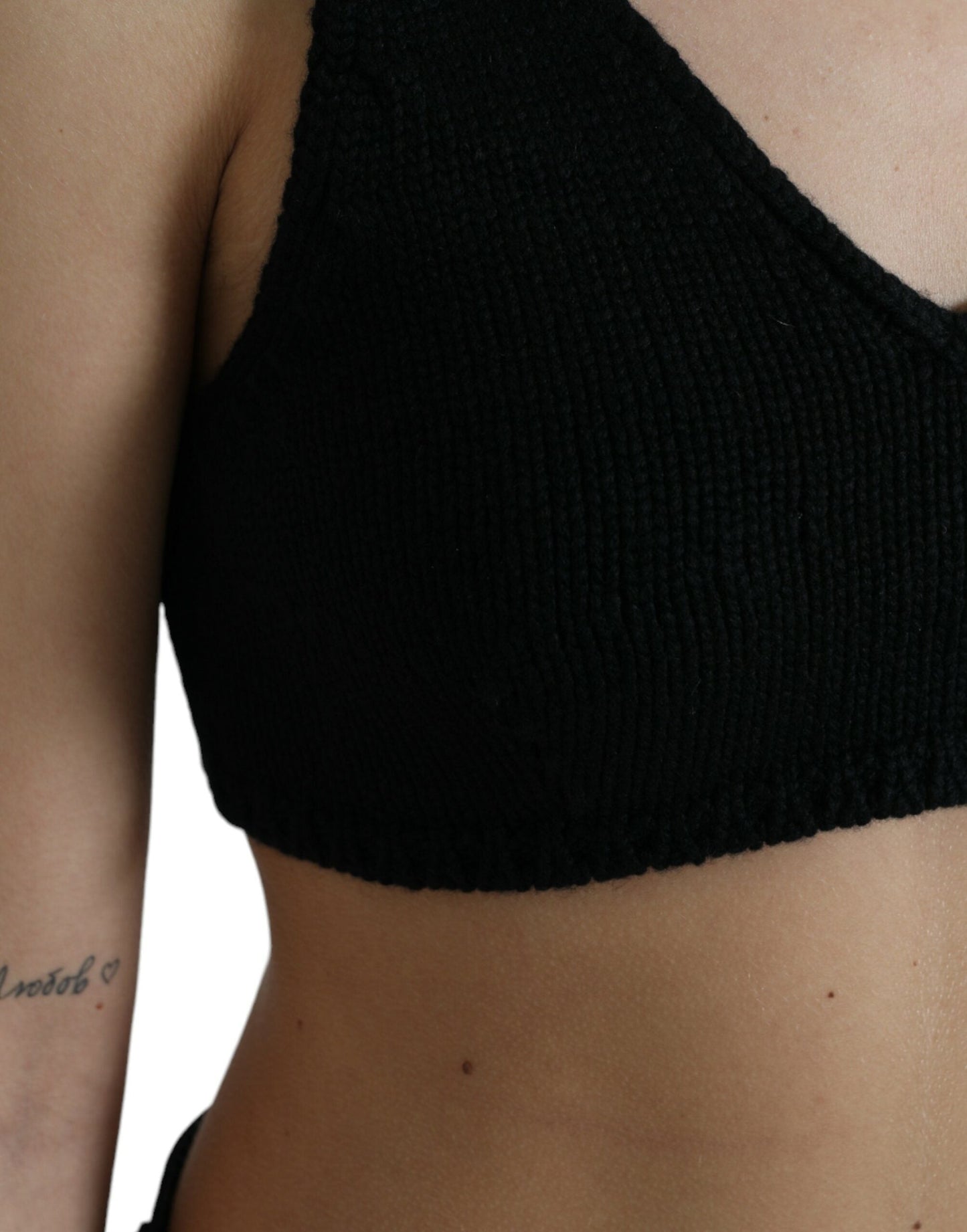 Dolce & Gabbana Black Cropped Cashmere V-neck Bustier Women's Top