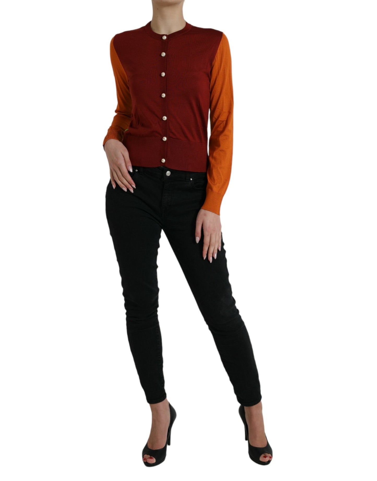 Dolce & Gabbana Multicolor Silk Crewneck Cardigan Women's Sweater
