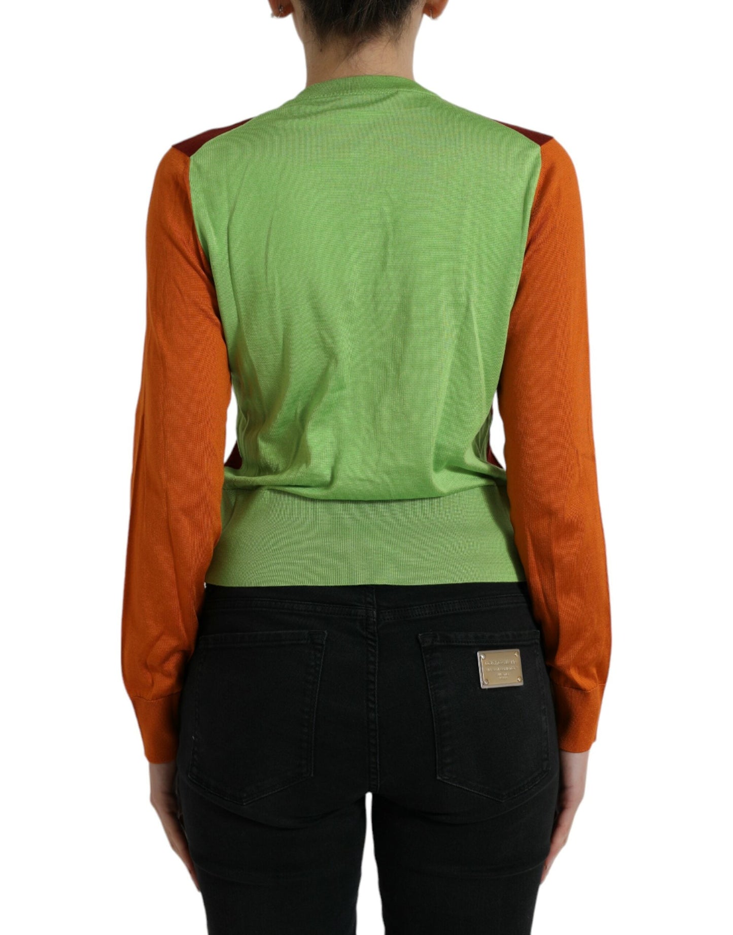 Dolce & Gabbana Multicolor Silk Crewneck Cardigan Women's Sweater