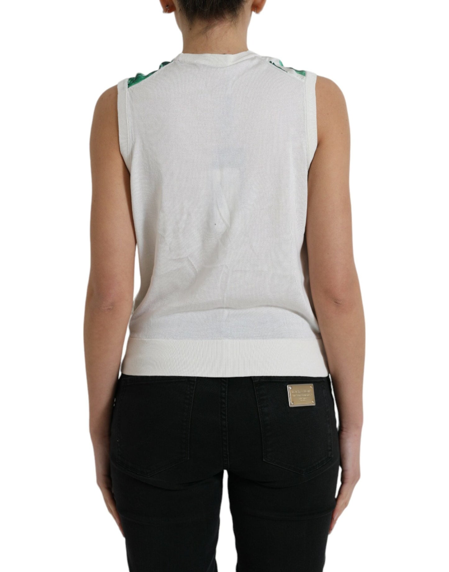 Dolce & Gabbana White Banana Leaf Print Crew Neck Tank Women's Top