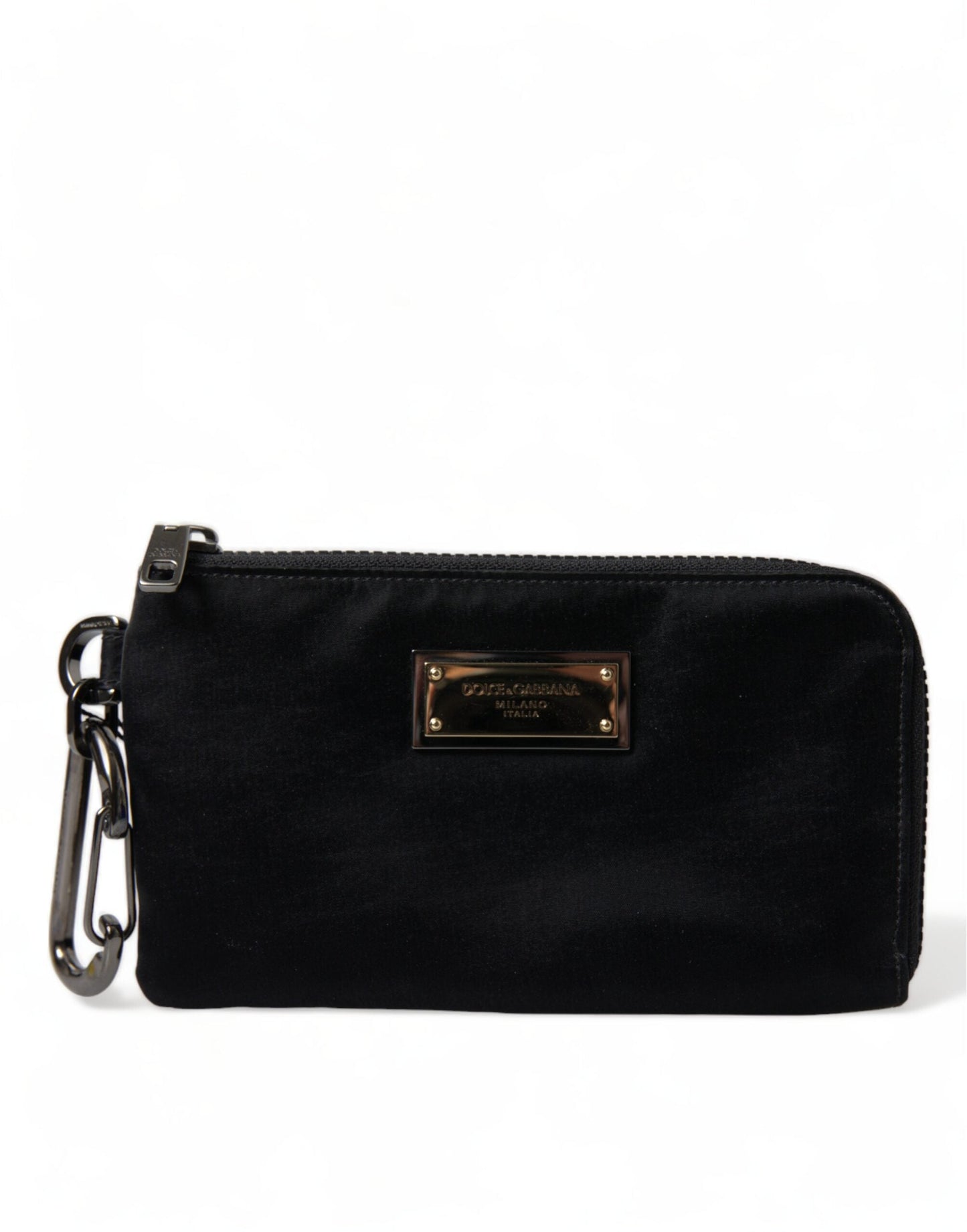 Dolce & Gabbana Black Nylon Logo Plaque Keyring Pouch Clutch Women's Bag