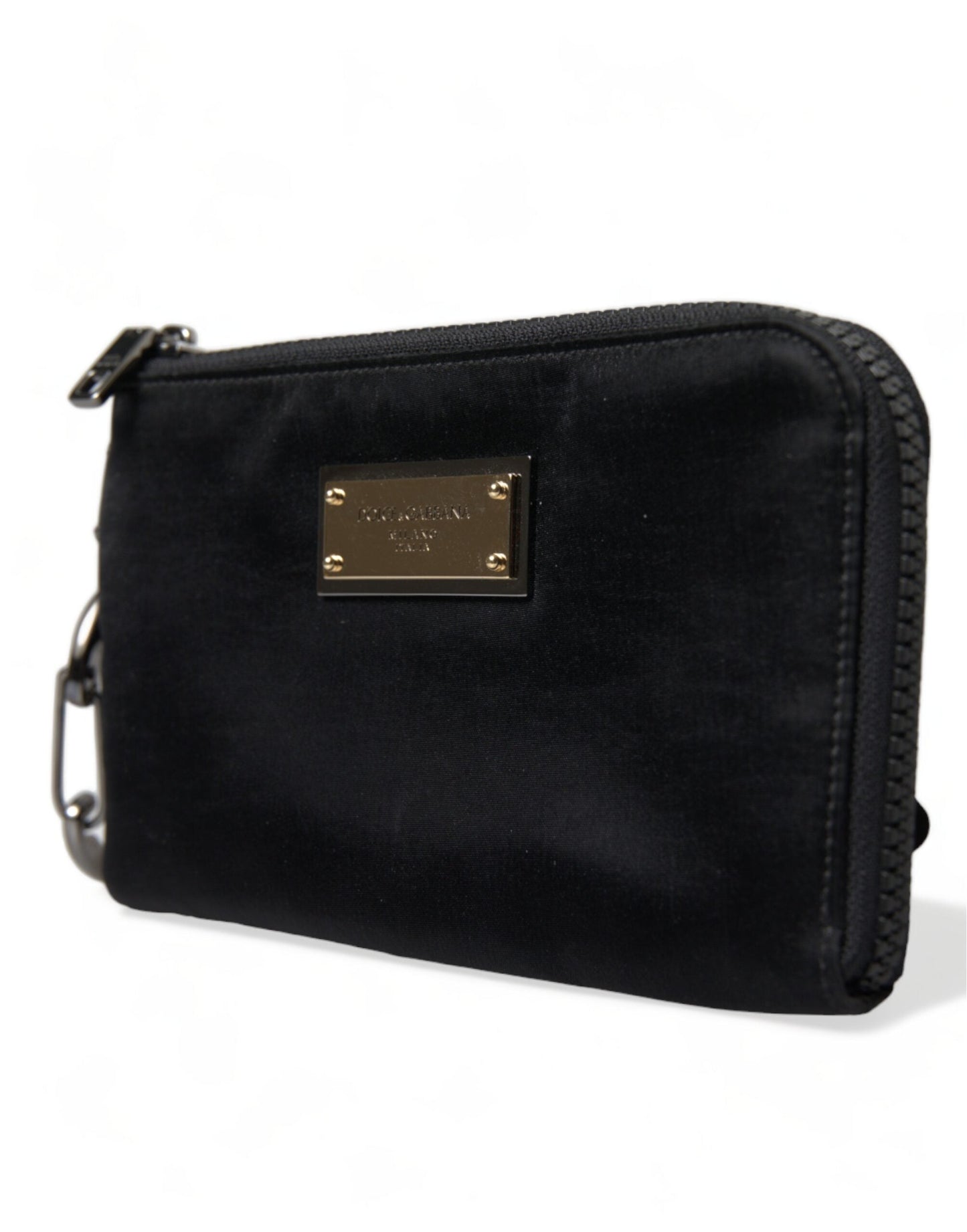 Dolce & Gabbana Black Nylon Logo Plaque Keyring Pouch Clutch Women's Bag