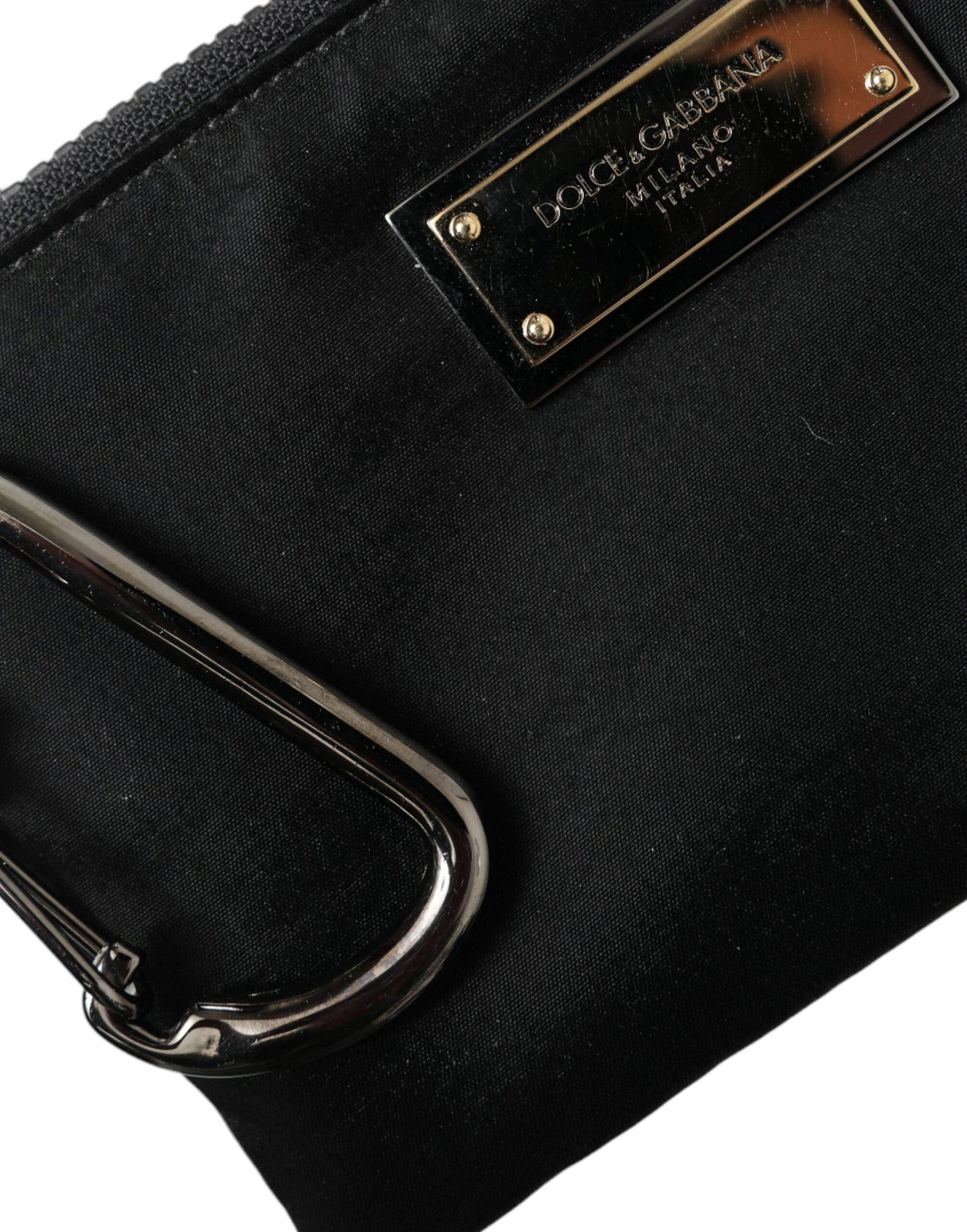 Dolce & Gabbana Black Nylon Logo Plaque Keyring Pouch Clutch Women's Bag