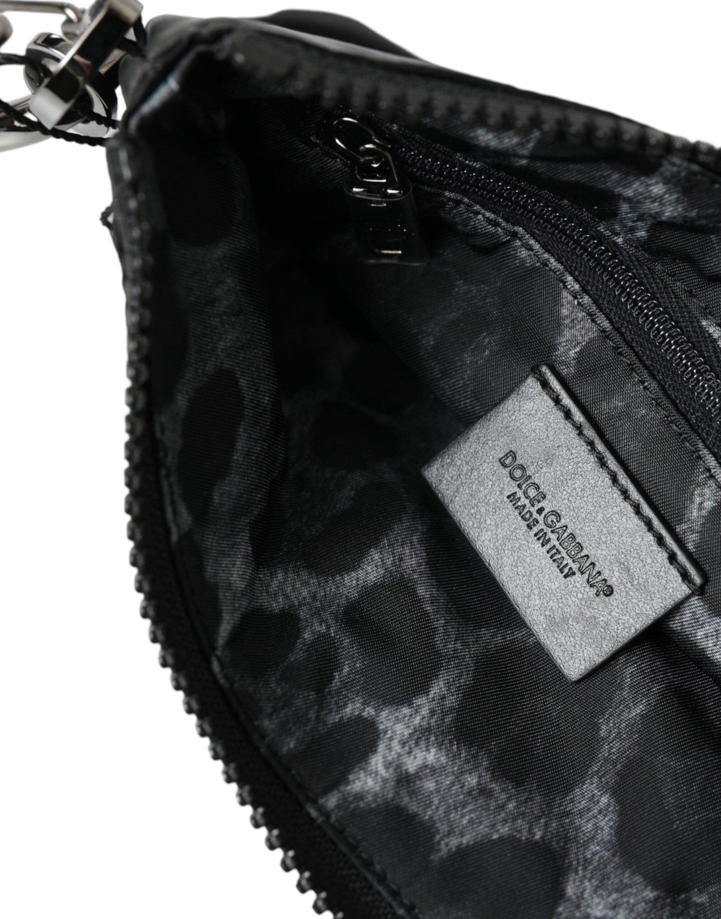 Dolce & Gabbana Black Nylon Logo Plaque Keyring Pouch Clutch Women's Bag