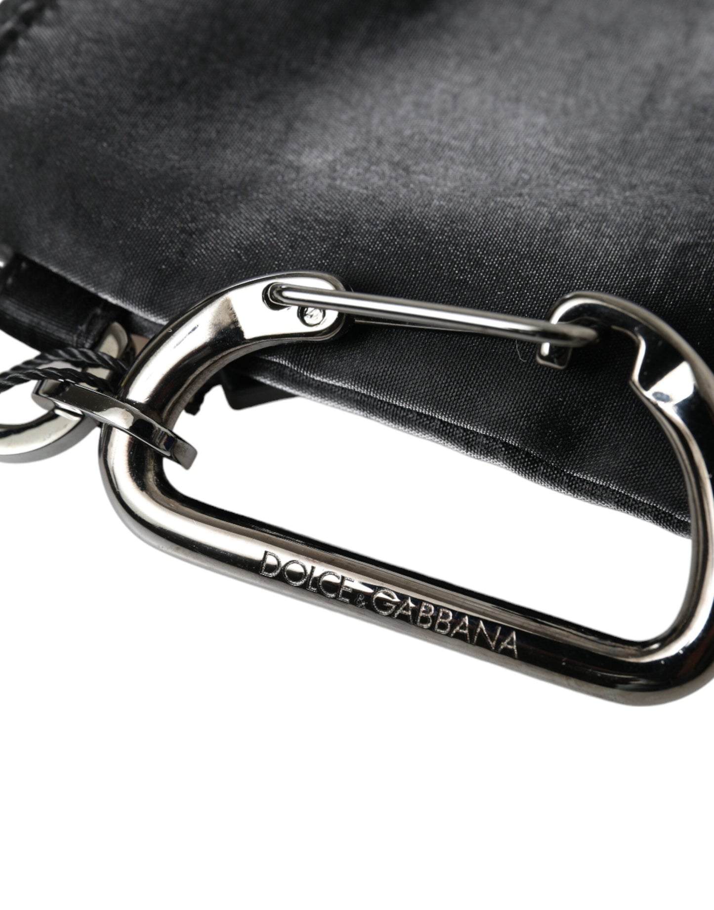 Dolce & Gabbana Black Nylon Logo Plaque Keyring Pouch Clutch Women's Bag