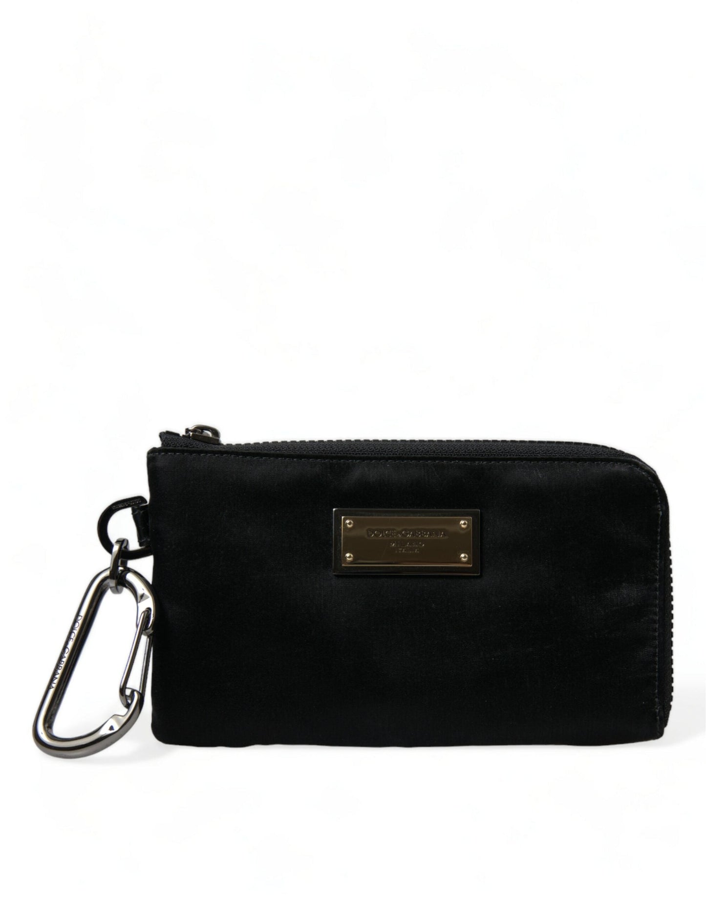 Dolce & Gabbana Black Nylon Logo Plaque Keyring Pouch Clutch Women's Bag