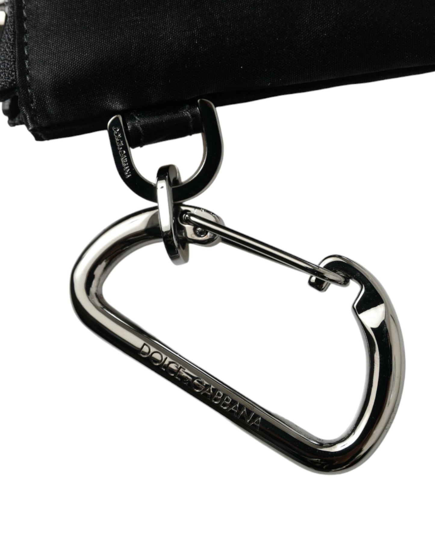 Dolce & Gabbana Black Nylon Logo Plaque Keyring Pouch Clutch Women's Bag