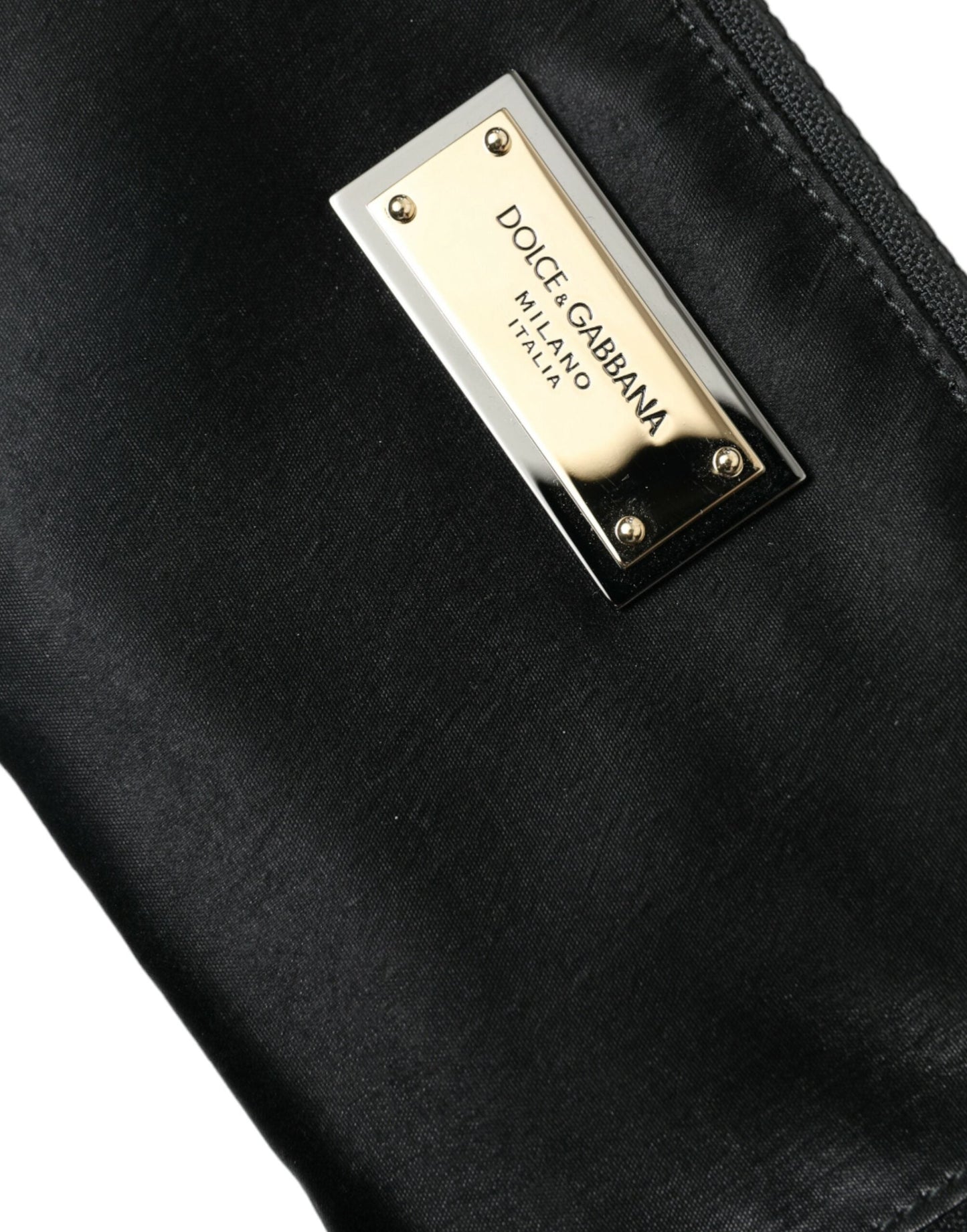 Dolce & Gabbana Black Nylon Logo Plaque Keyring Pouch Clutch Women's Bag