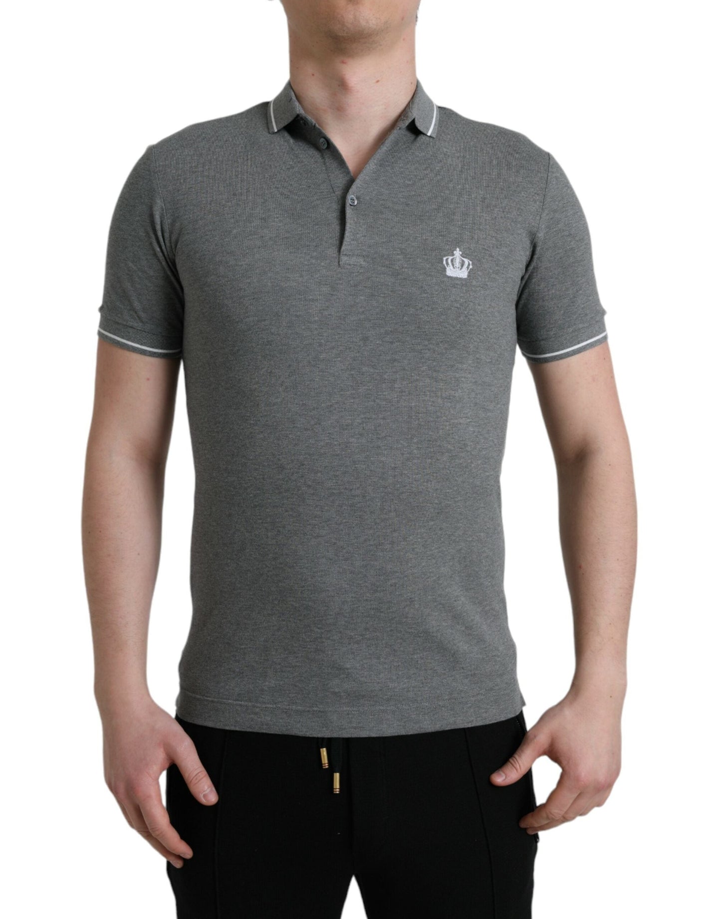 Dolce & Gabbana Gray Collared Short Sleeve Crown Men's T-shirt