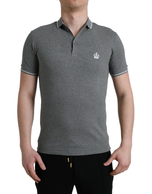 Dolce & Gabbana Gray Collared Short Sleeve Crown Men's T-shirt