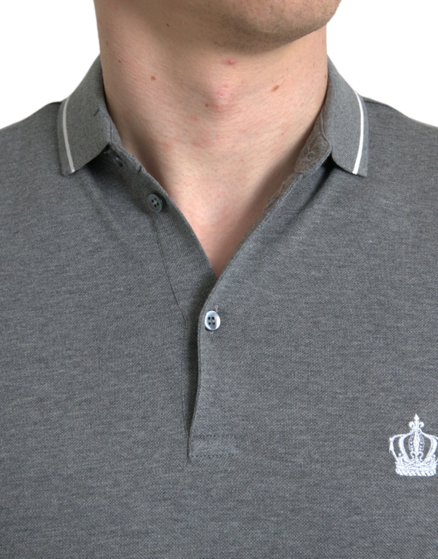 Dolce & Gabbana Gray Collared Short Sleeve Crown Men's T-shirt