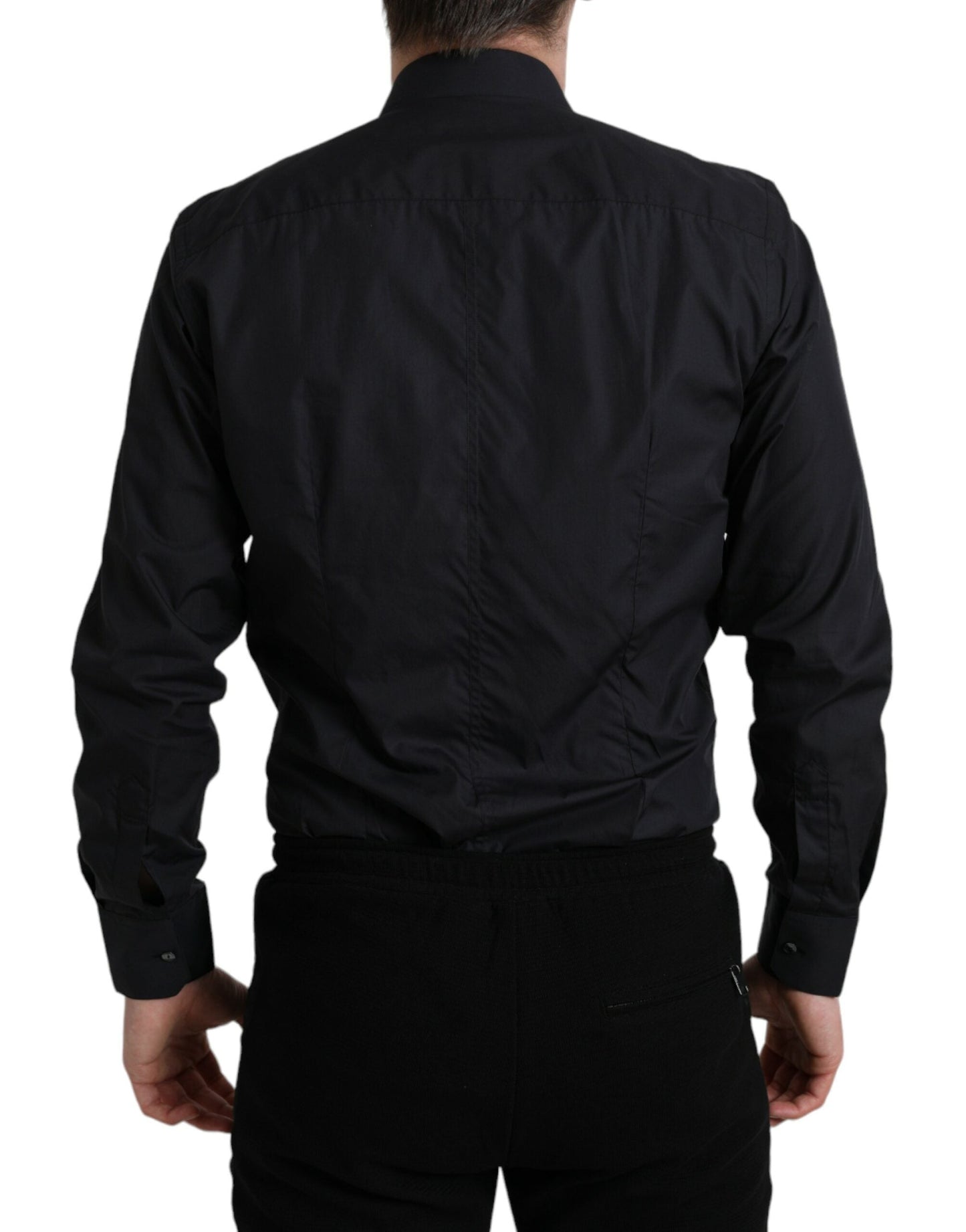Dolce & Gabbana Navy Blue Cotton Collared Formal Dress Men's Shirt