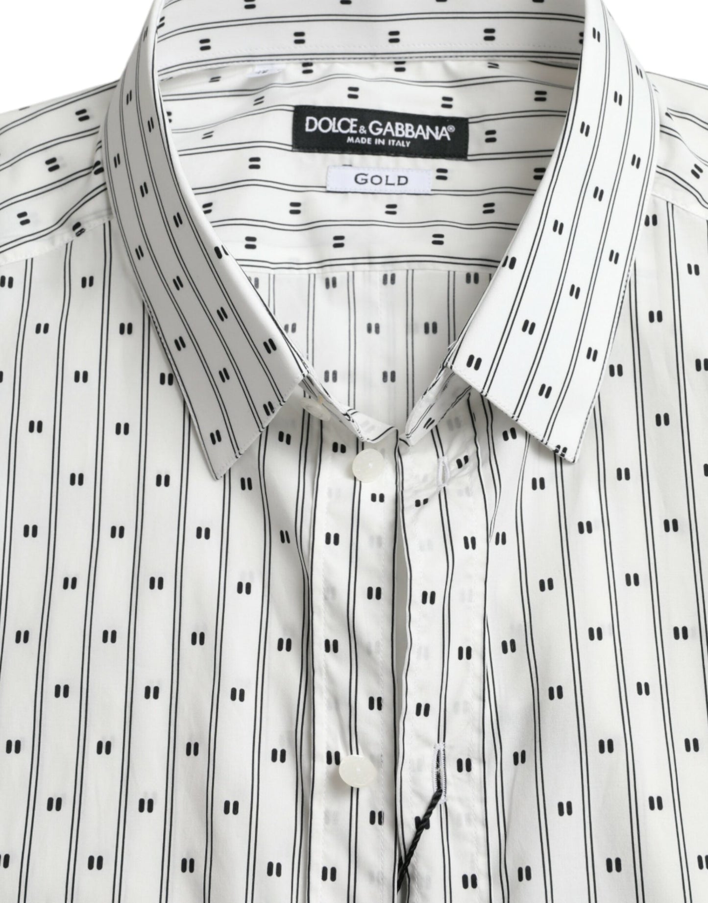 Dolce & Gabbana White Patterned Men GOLD Formal Dress Men's Shirt
