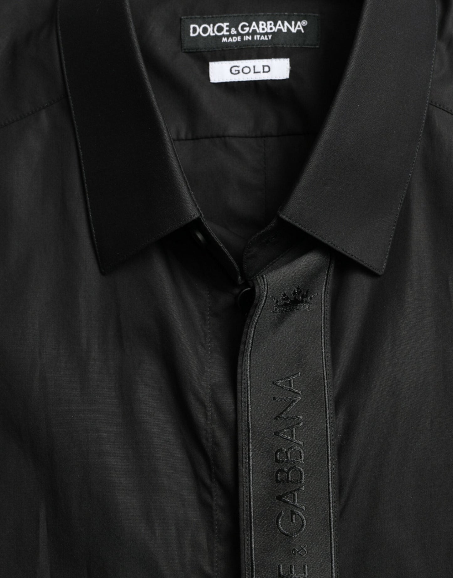 Dolce & Gabbana Black Cotton Logo Formal GOLD Dress Men's Shirt