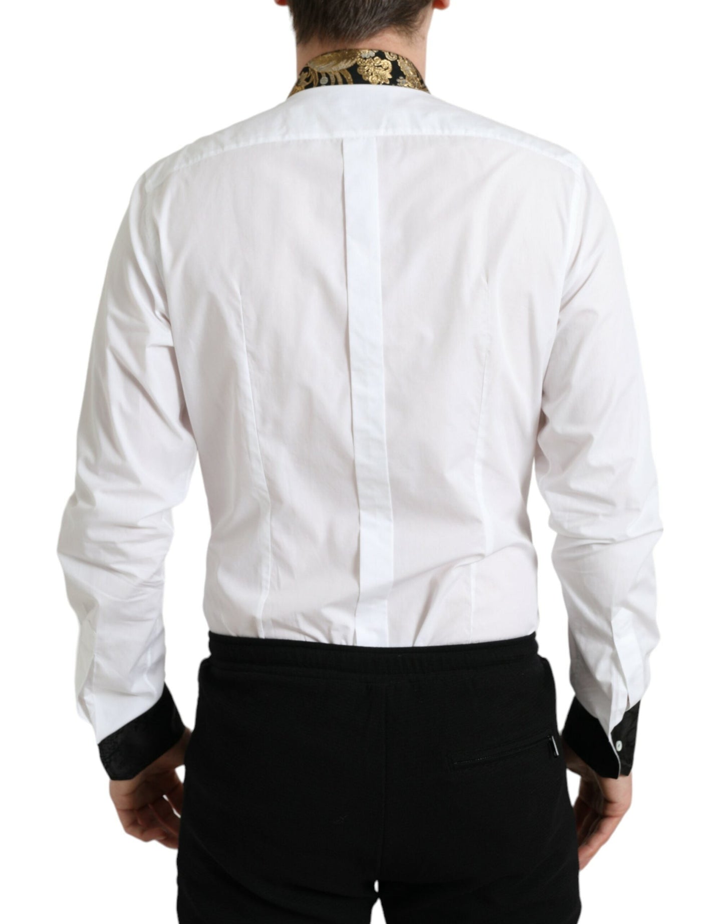 Dolce & Gabbana White Cotton Jacquard Formal GOLD Dress Men's Shirt