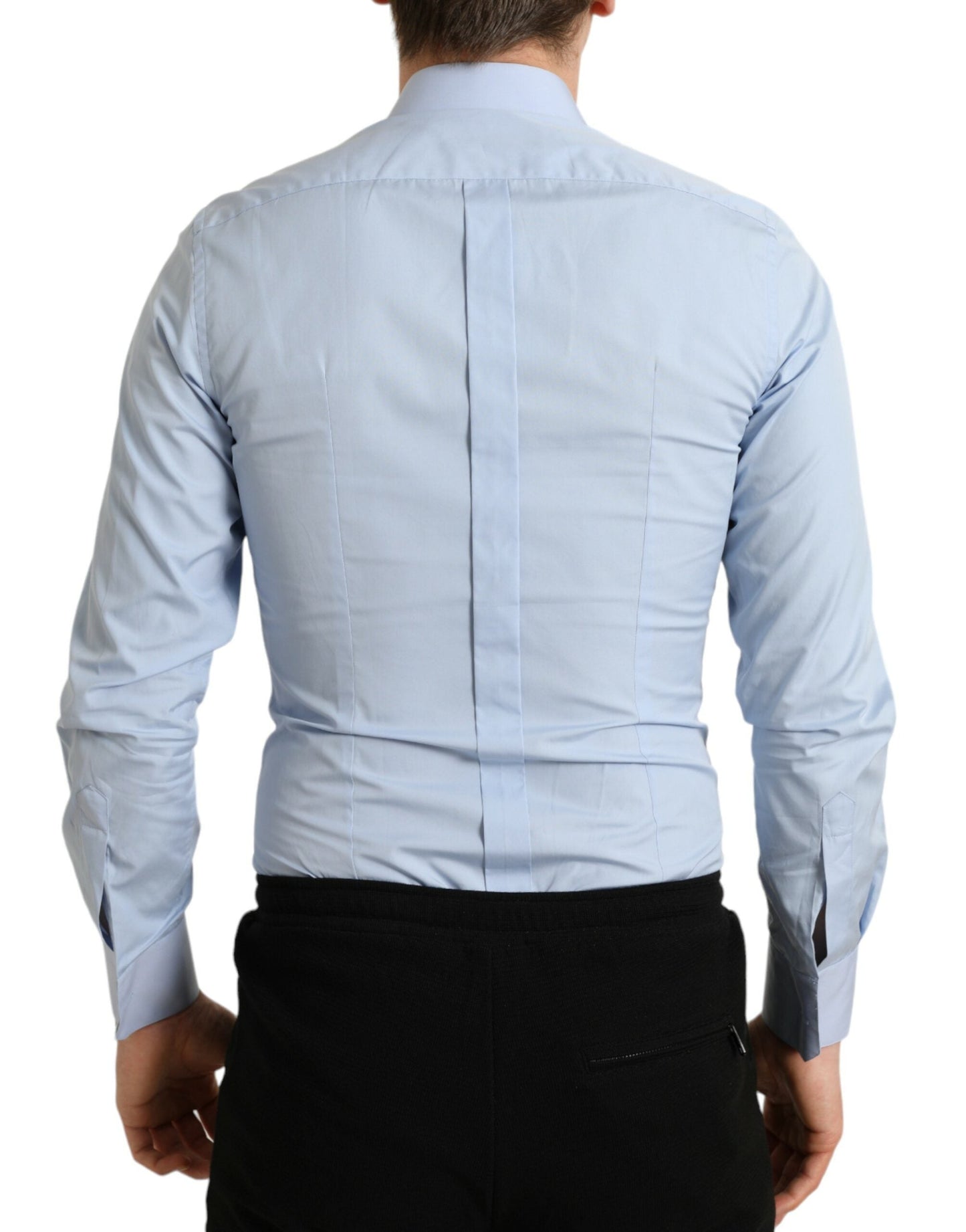 Dolce & Gabbana Sky Blue Cotton Men Formal GOLD Dress Men's Shirt