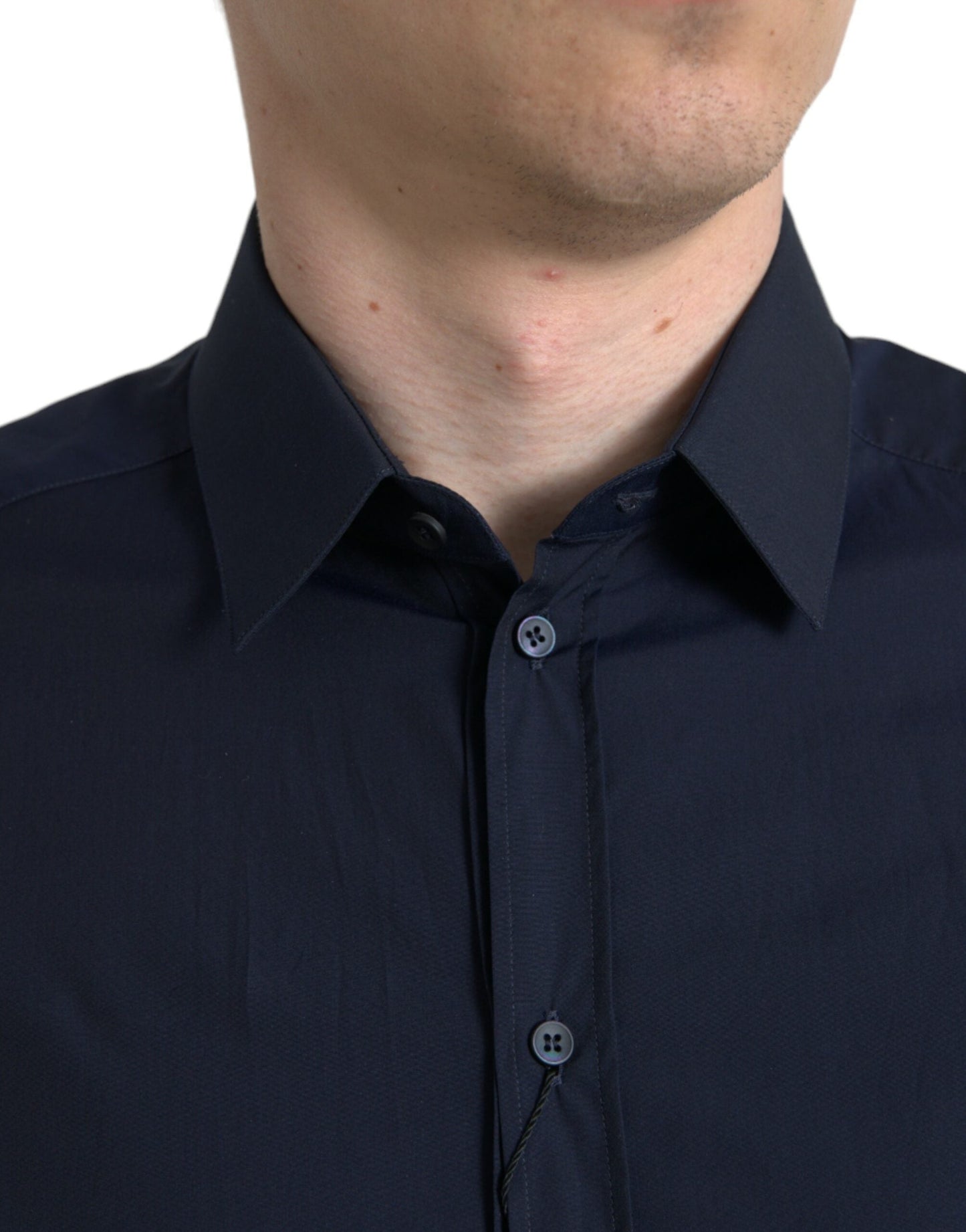 Dolce & Gabbana Navy Blue Slim Fit Formal GOLD Dress Men's Shirt