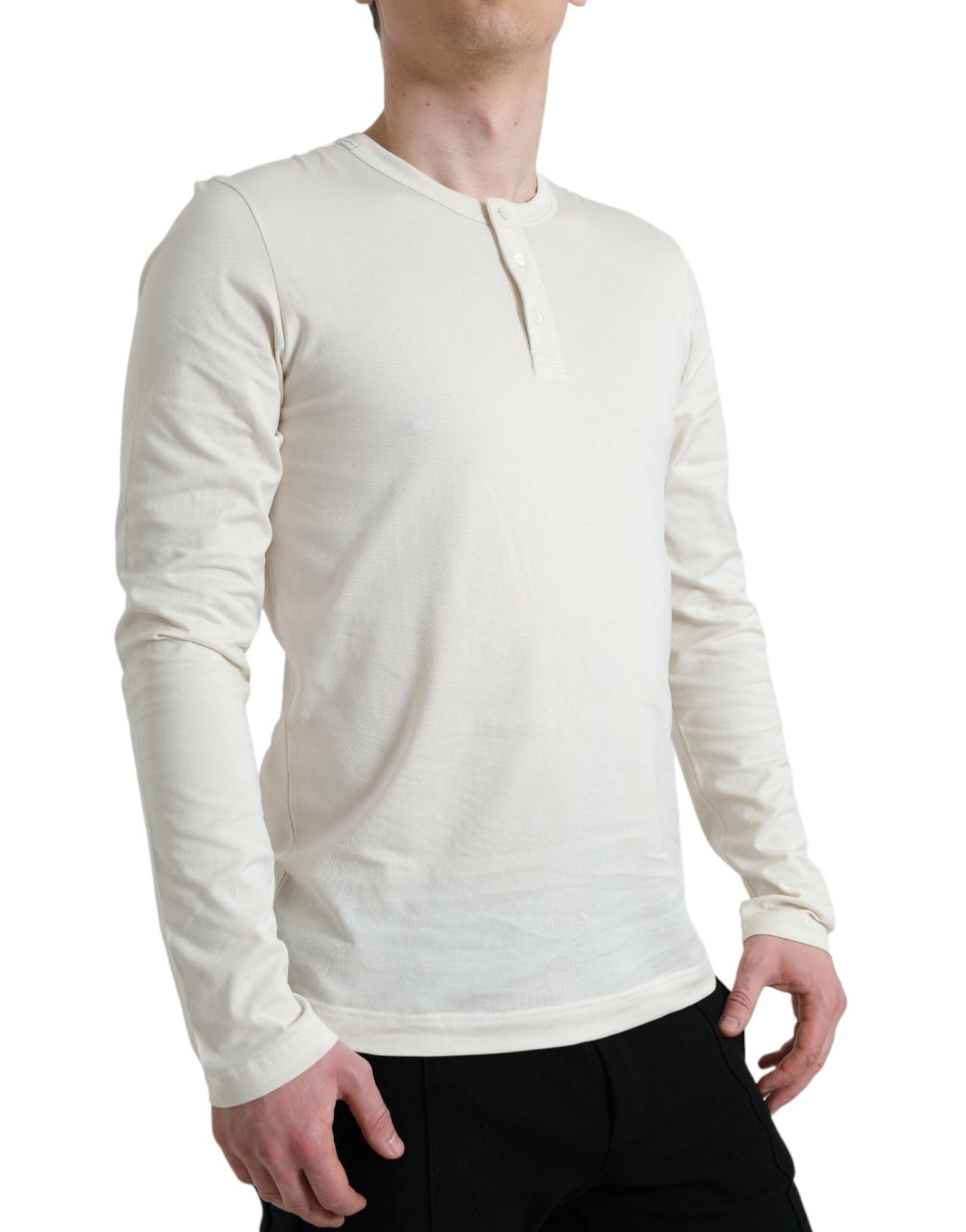 Dolce & Gabbana Off White Cotton Henley Pullover Men's Sweater