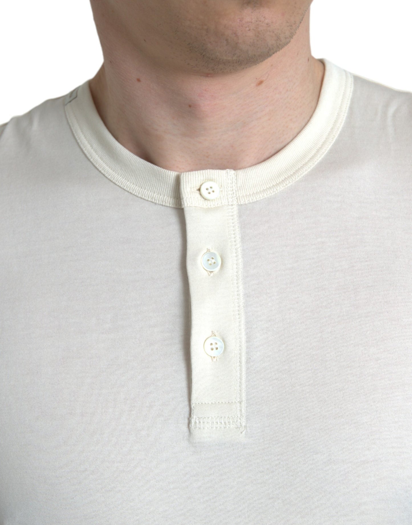 Dolce & Gabbana Off White Cotton Henley Pullover Men's Sweater