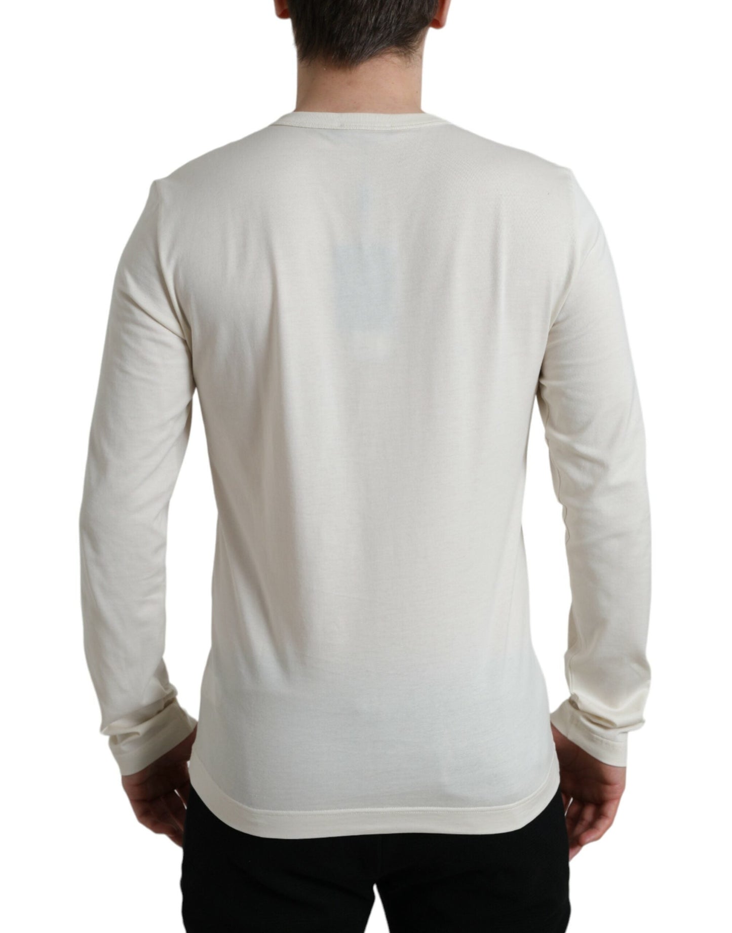 Dolce & Gabbana Off White Cotton Henley Pullover Men's Sweater