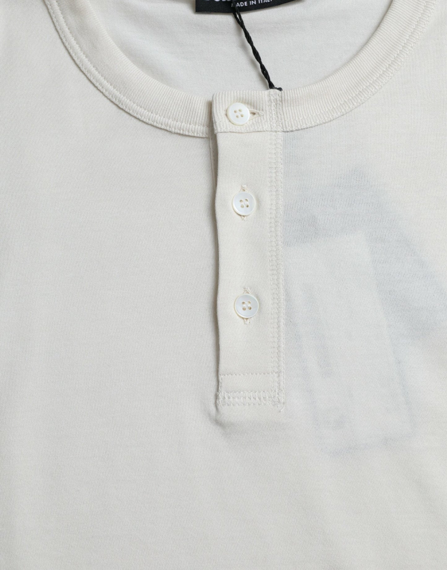 Dolce & Gabbana Off White Cotton Henley Pullover Men's Sweater
