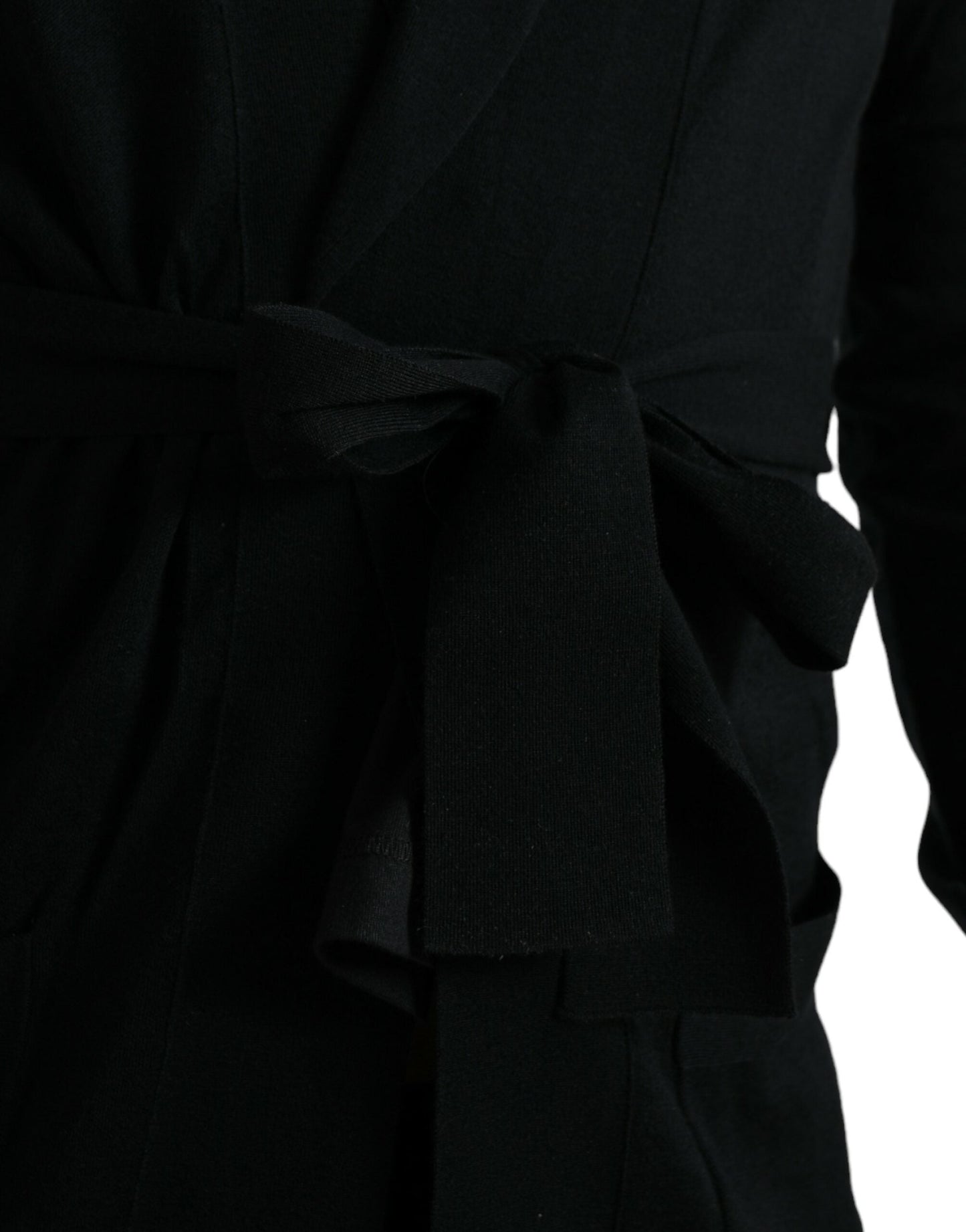 Dolce & Gabbana Black Cashmere Long Sleeves Belted Wrap Men's Robe