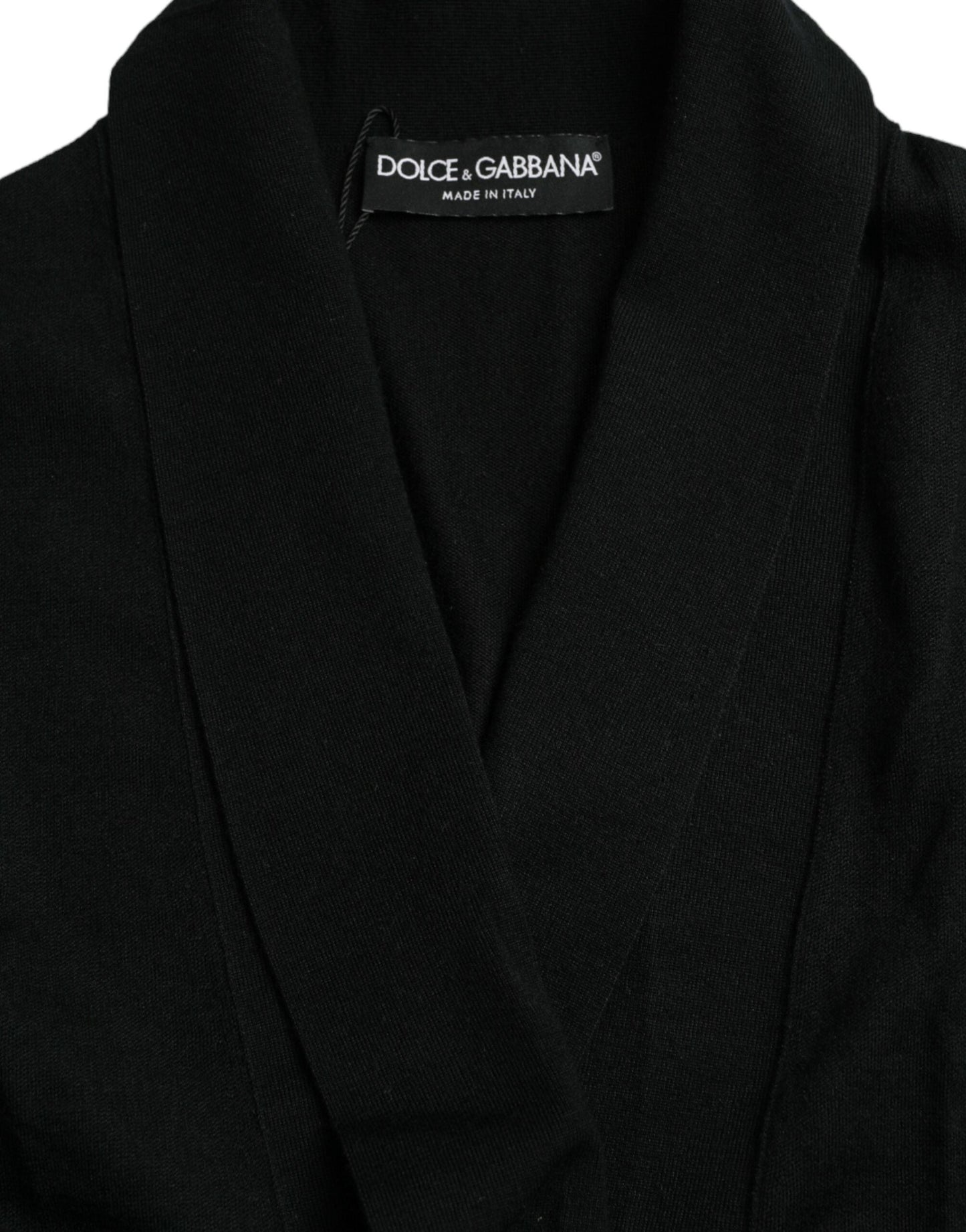 Dolce & Gabbana Black Cashmere Long Sleeves Belted Wrap Men's Robe