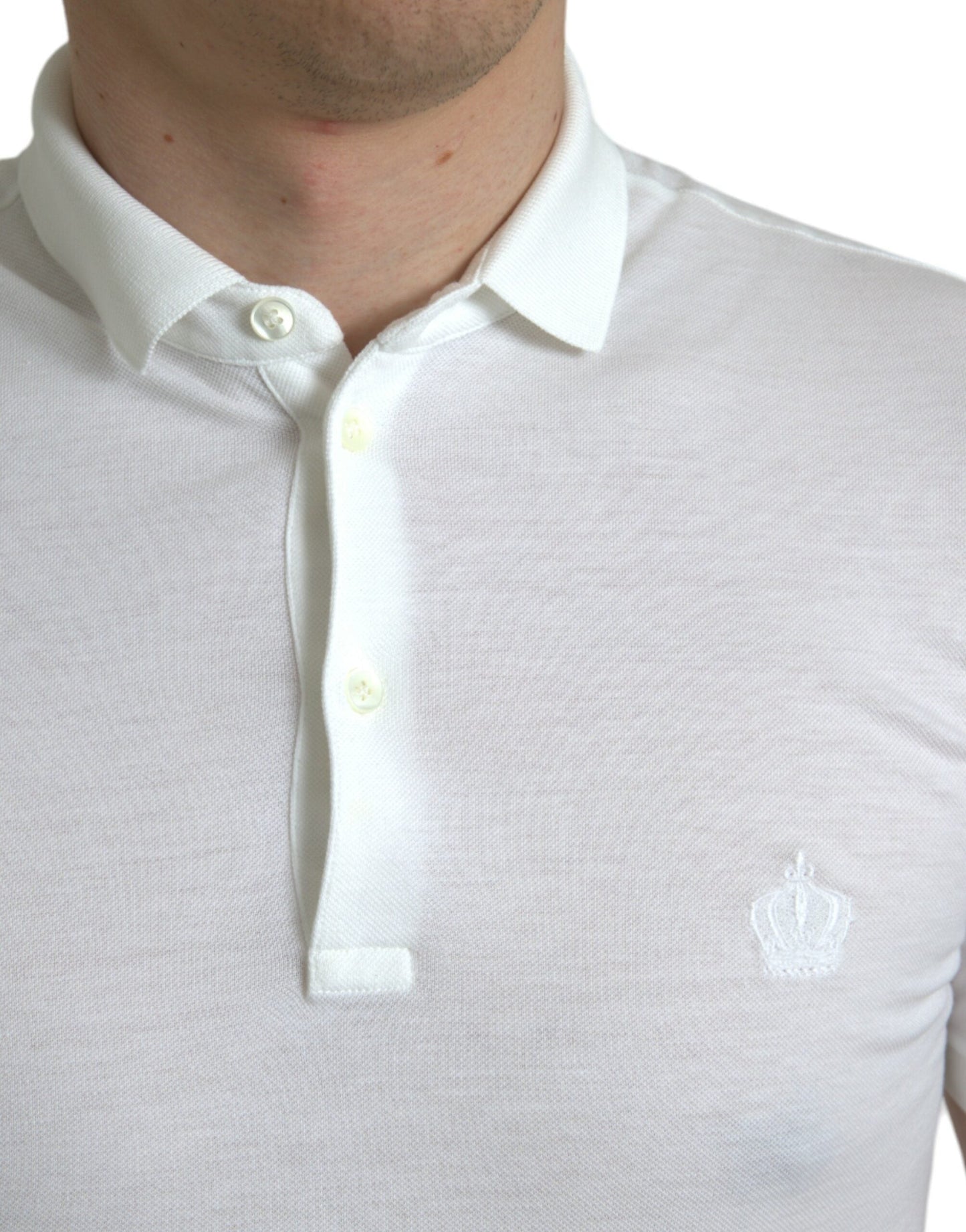 Dolce & Gabbana White Collared Short Sleeve Crown Men's T-shirt