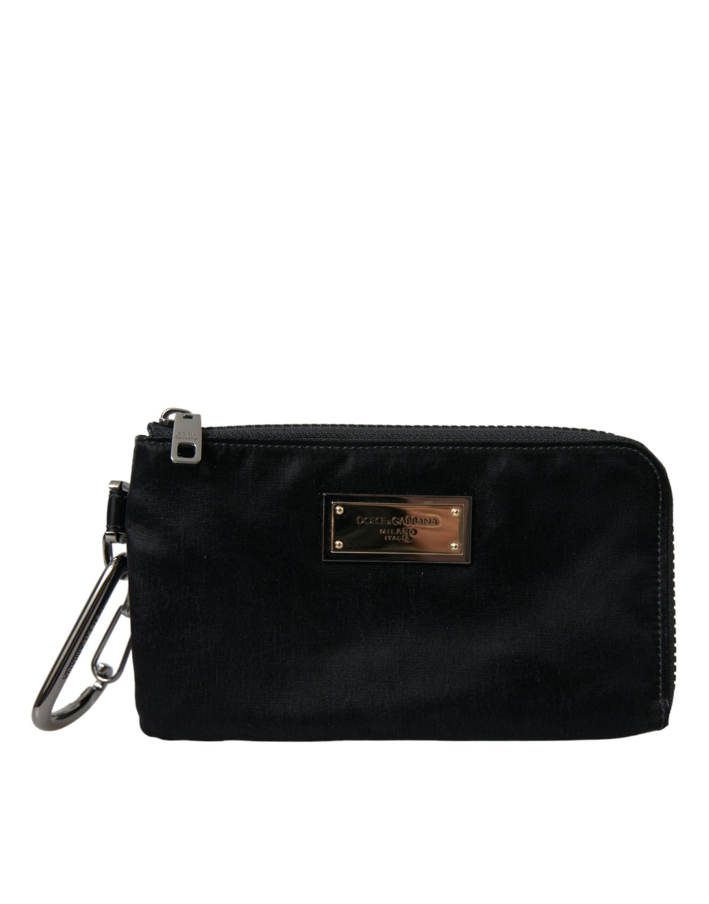 Dolce & Gabbana Black Nylon Logo Plaque Keyring Pouch Clutch Men's Bags