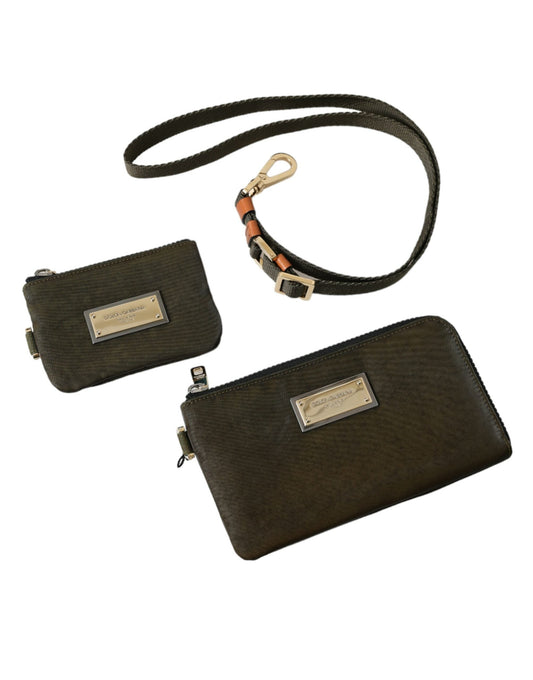 Dolce & Gabbana Dark Green Nylon Logo Multifunctional Kit 2 Pcs Set Men's Bags