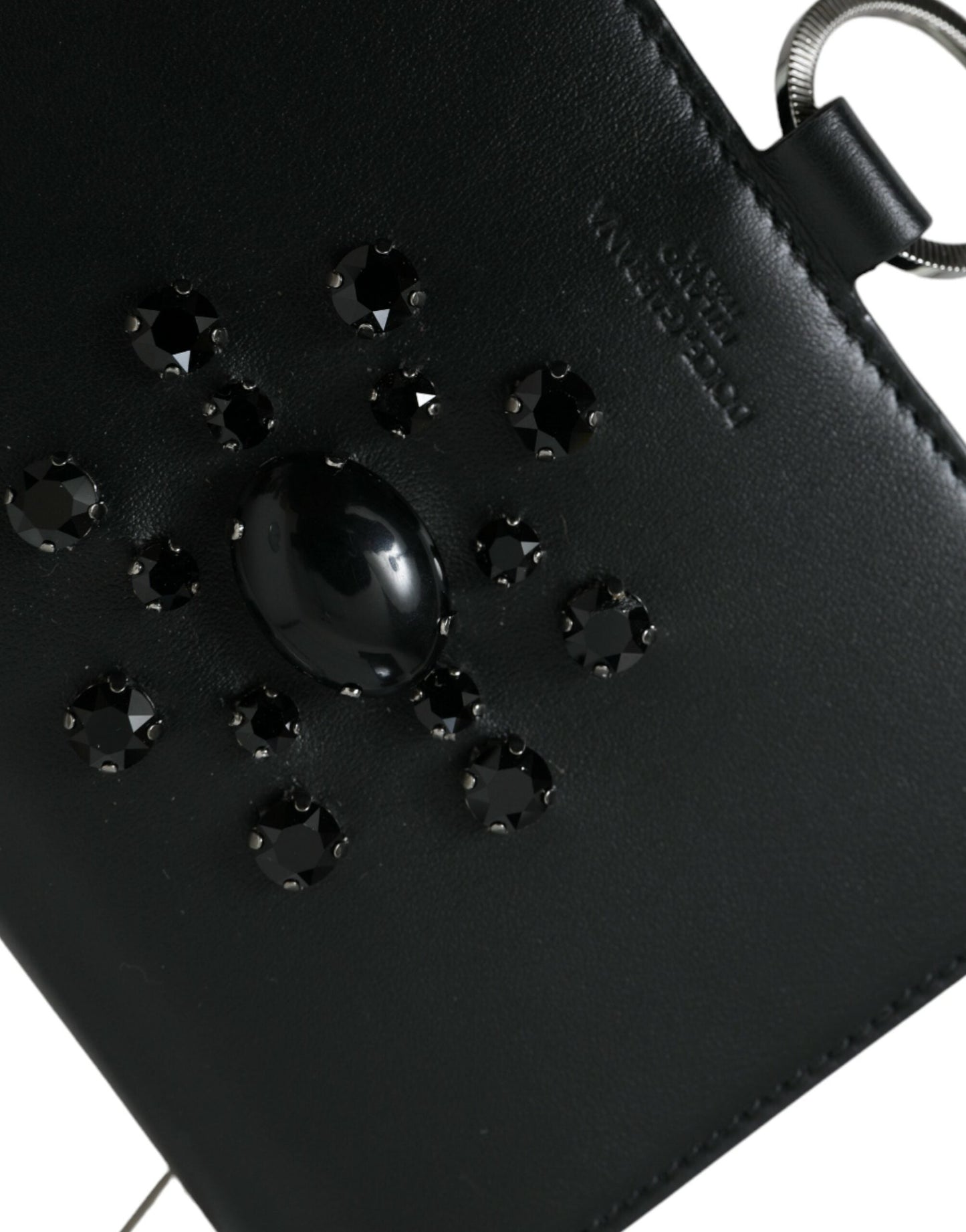 Dolce & Gabbana Black White Leather Crystal Embellished Cardholder Women's Wallet