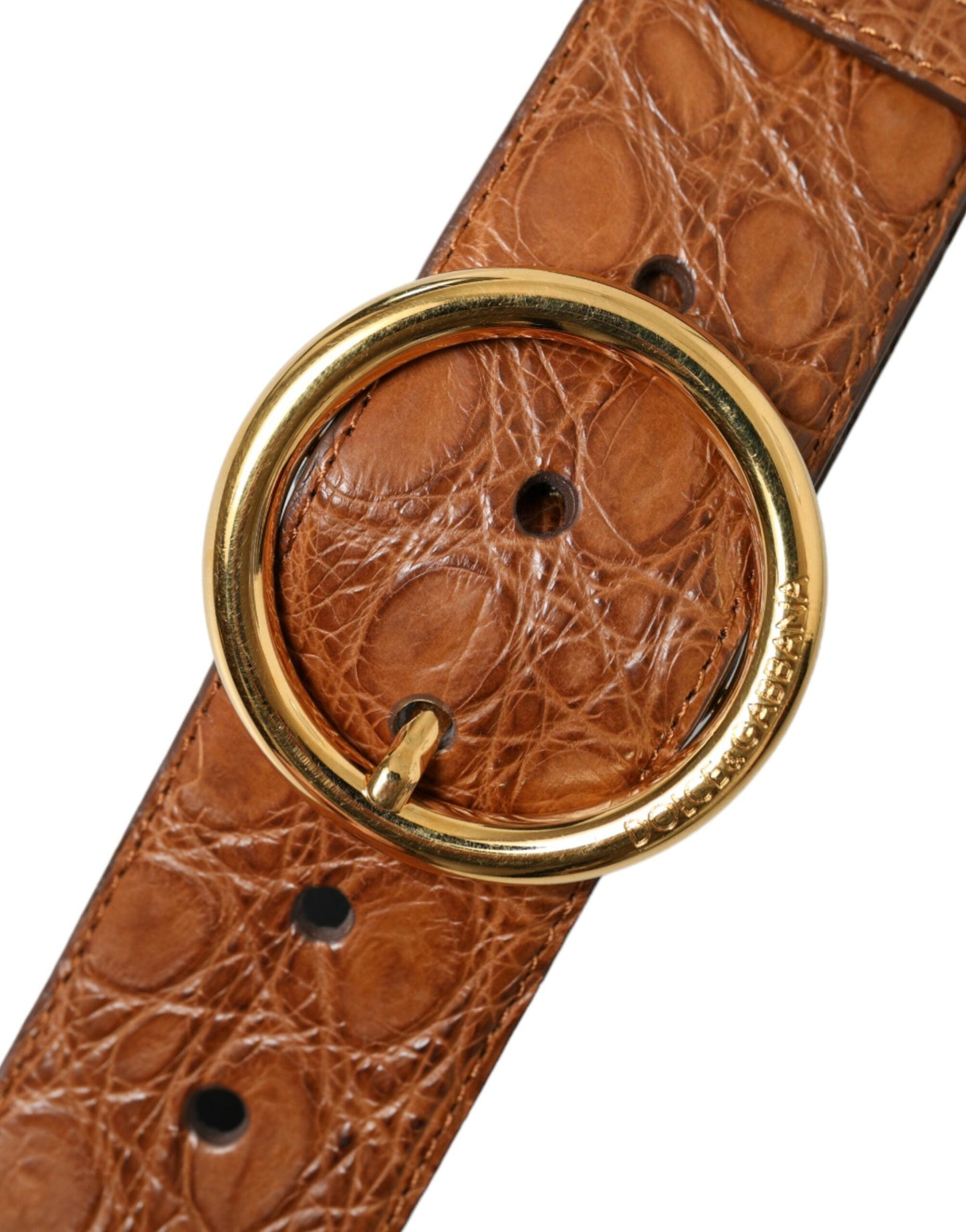 Dolce & Gabbana Brown Exotic Leather Round Buckle Men's Belt