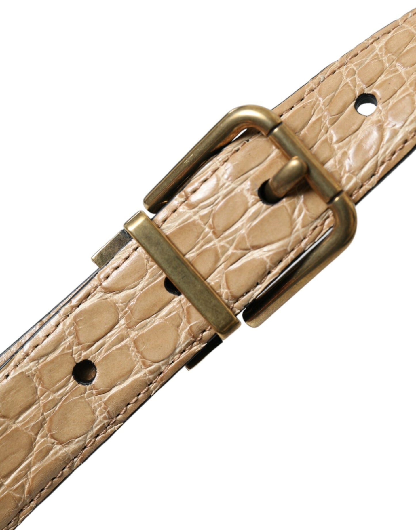 Dolce & Gabbana Beige Exotic Leather Gold Metal Buckle Men's Belt