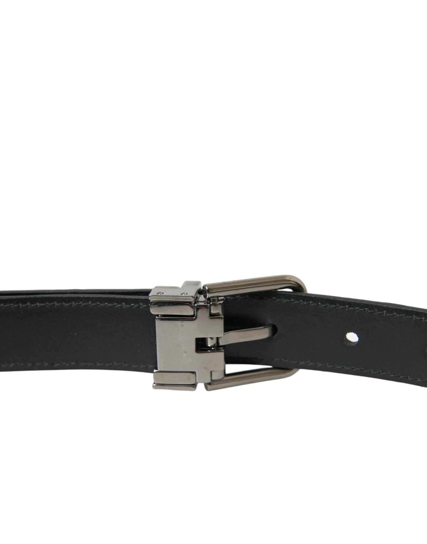 Dolce & Gabbana Black Leather Silver Metal Buckle Men's Belt