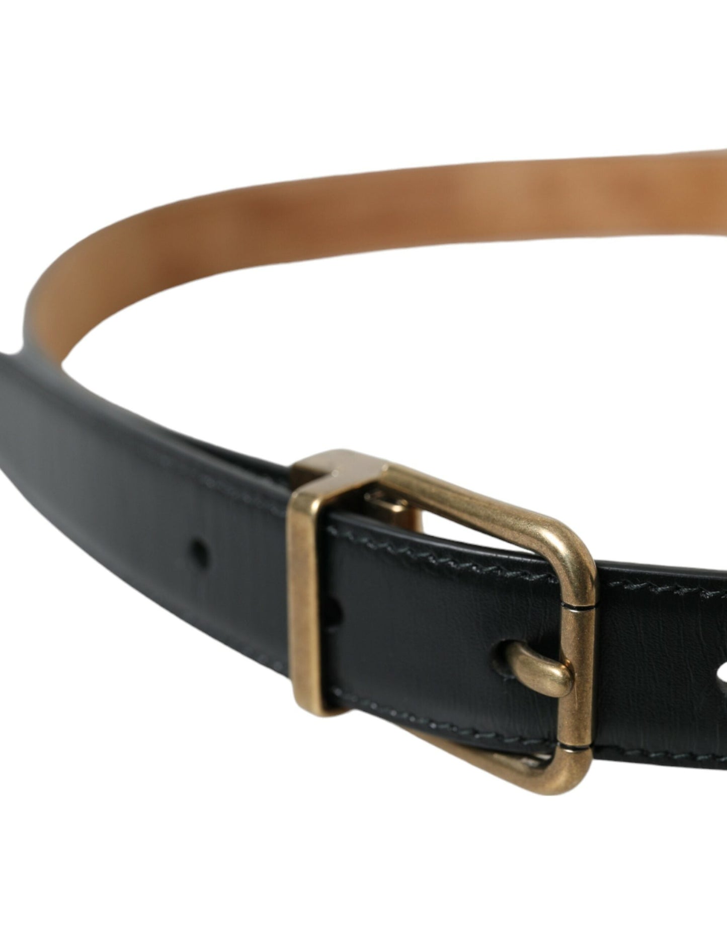 Dolce & Gabbana Black Calf Leather Gold Metal Buckle Men's Belt