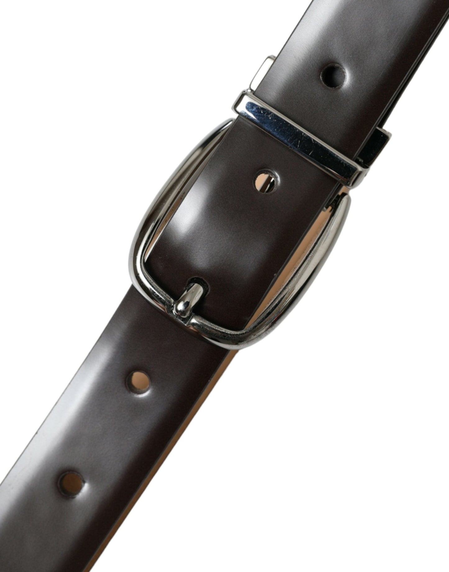 Dolce & Gabbana Dark Brown Leather Silver Metal Buckle Men's Belt