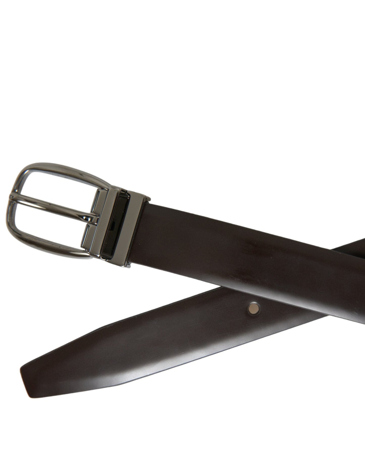 Dolce & Gabbana Dark Brown Leather Silver Metal Buckle Men's Belt