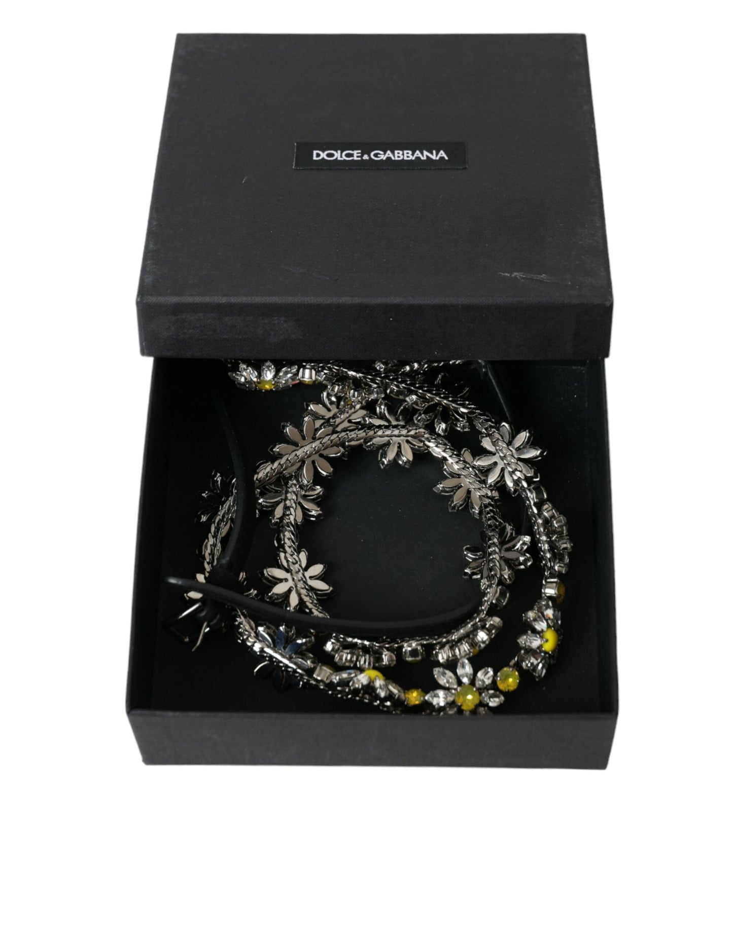 Dolce & Gabbana Black Daisy Crystal Dauphine Waist Women's Belt