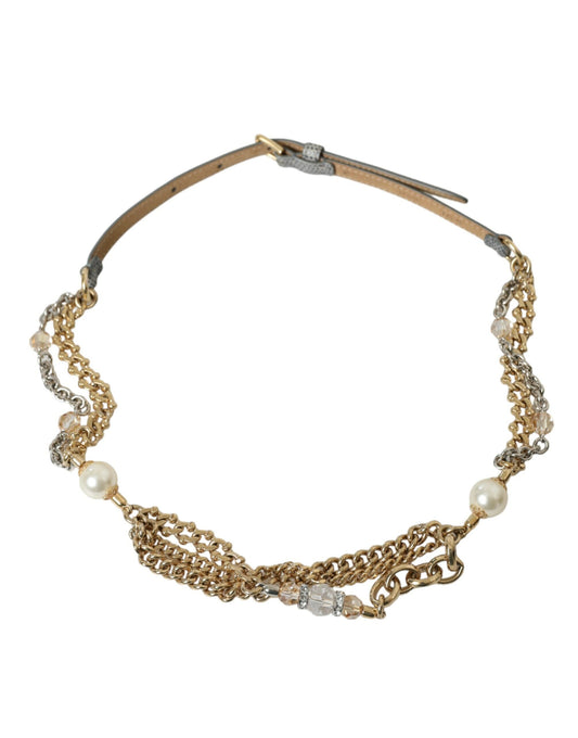 Dolce & Gabbana Blue Braided Gold Brass Chain Waist Women's Belt