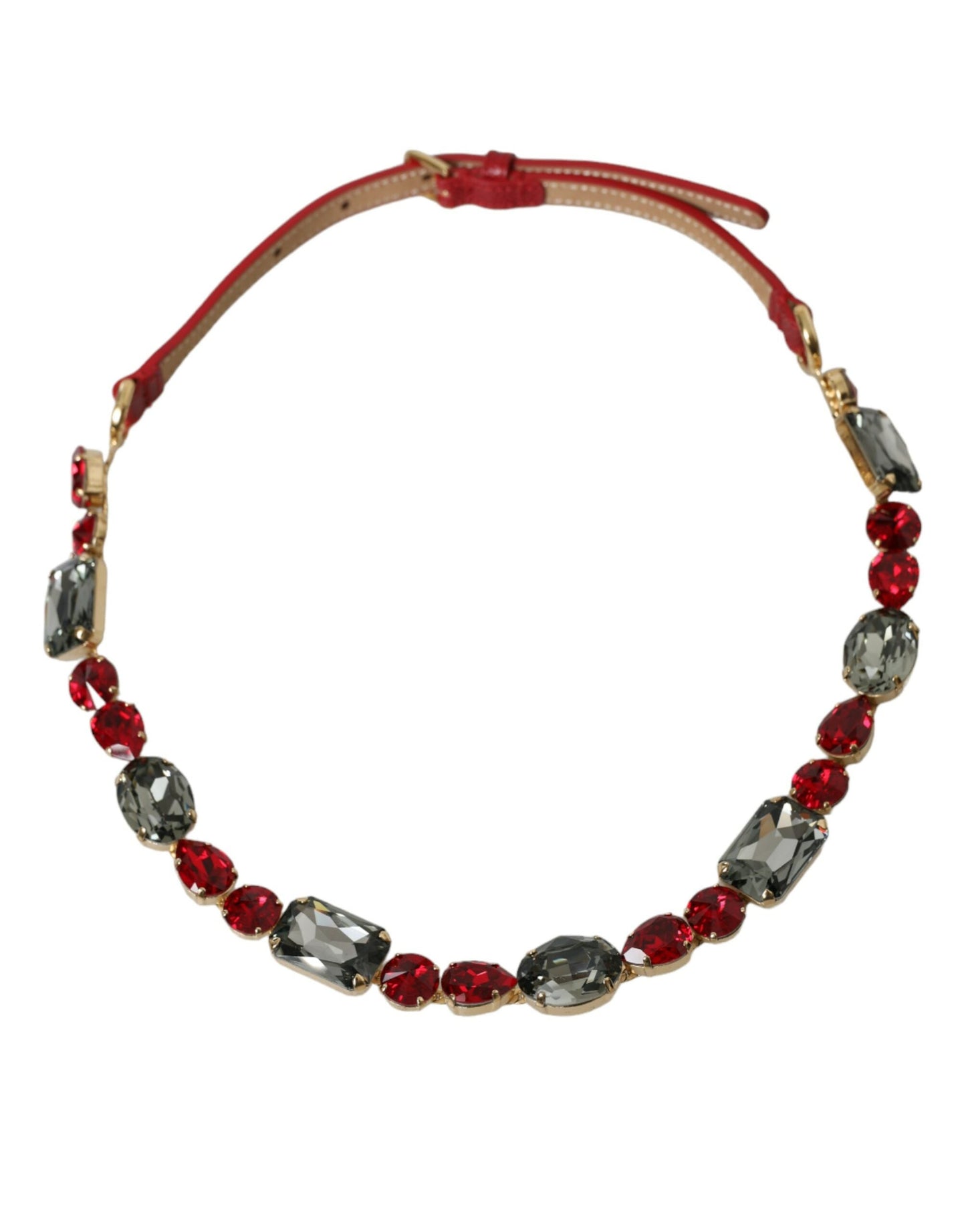 Dolce & Gabbana Red Leather Crystal Chain Waist Women's Belt