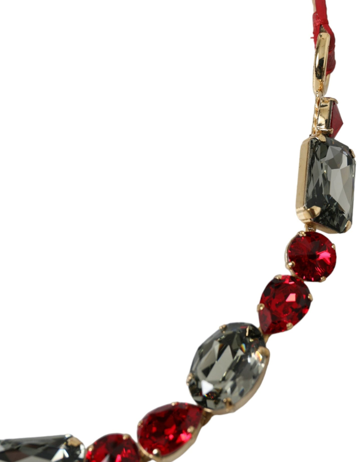 Dolce & Gabbana Red Leather Crystal Chain Waist Women's Belt