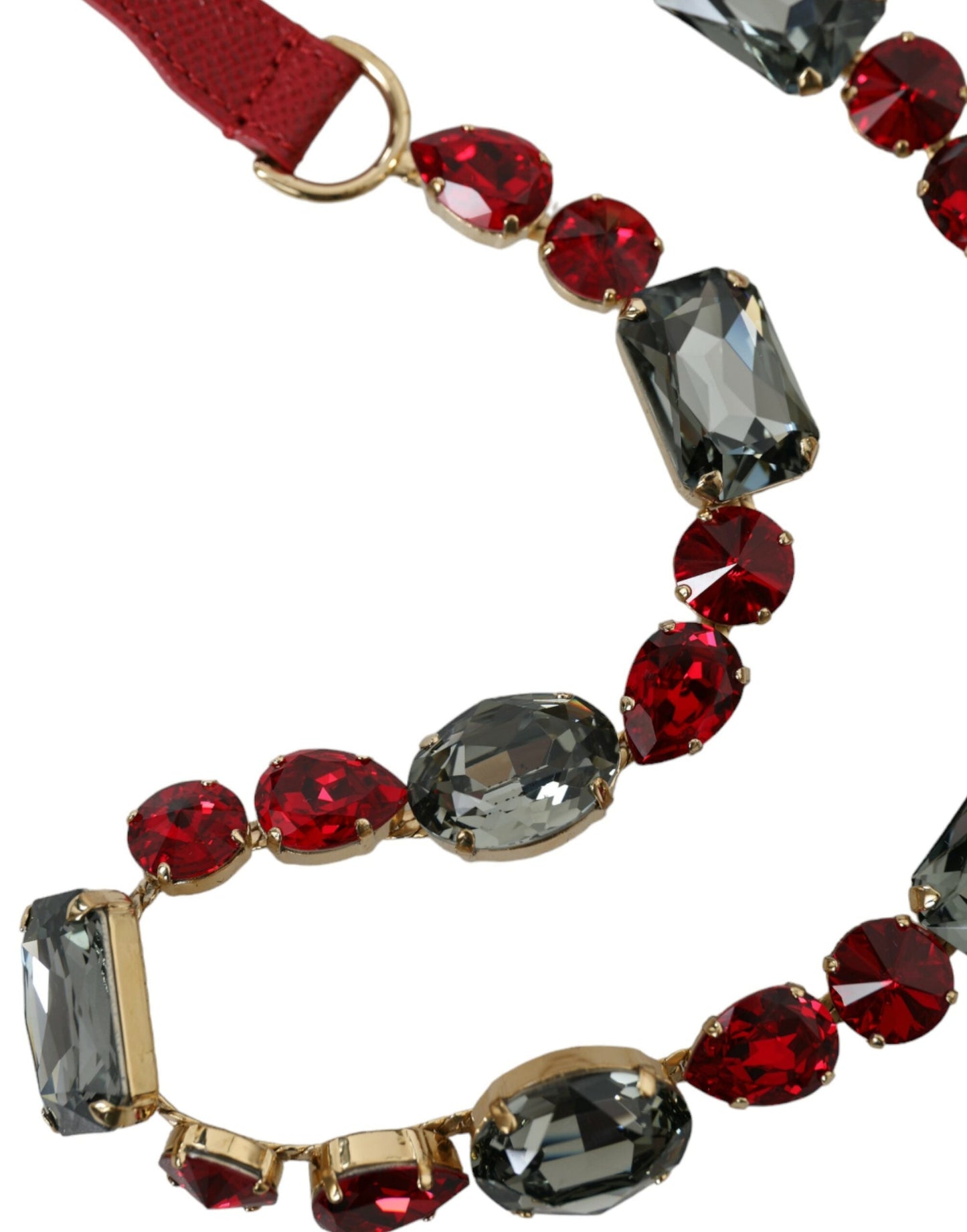 Dolce & Gabbana Red Leather Crystal Chain Waist Women's Belt