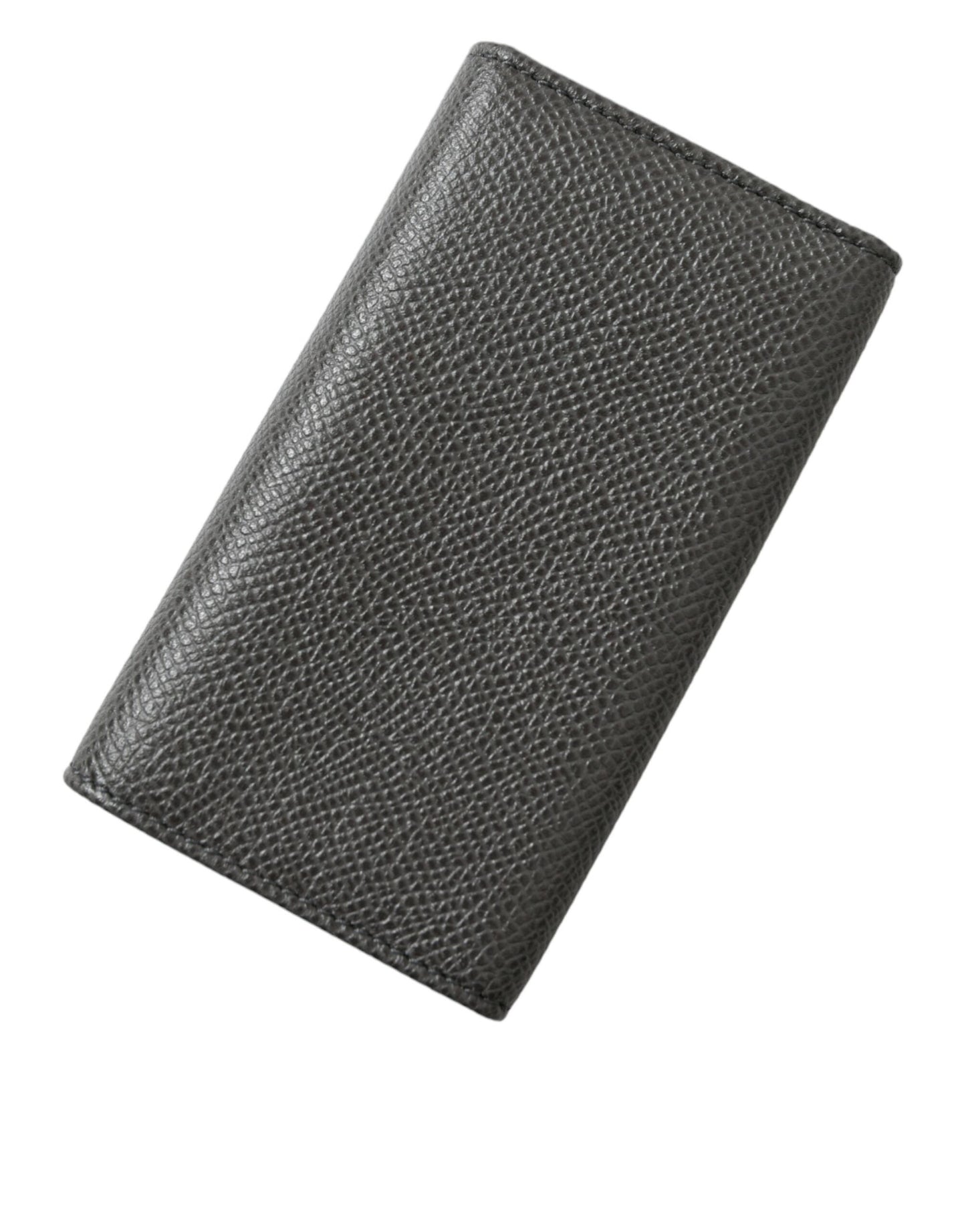 Dolce & Gabbana Gray Leather Silver Metal Logo Plaque Trifold Men's Keyring