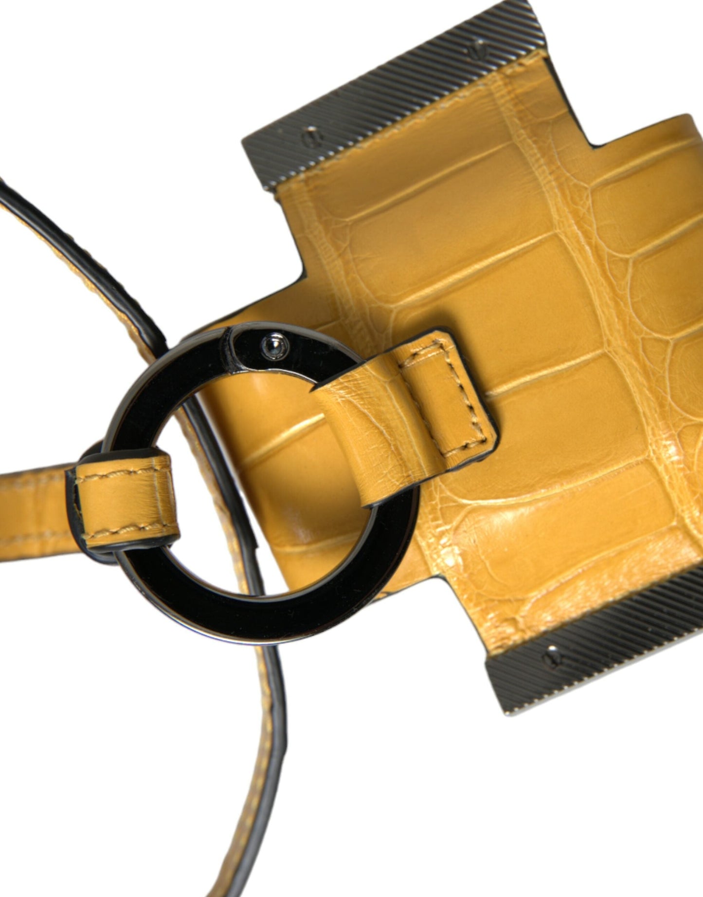 Dolce & Gabbana Yellow Crocodile Leather Logo Print Lanyard Women's Keychain