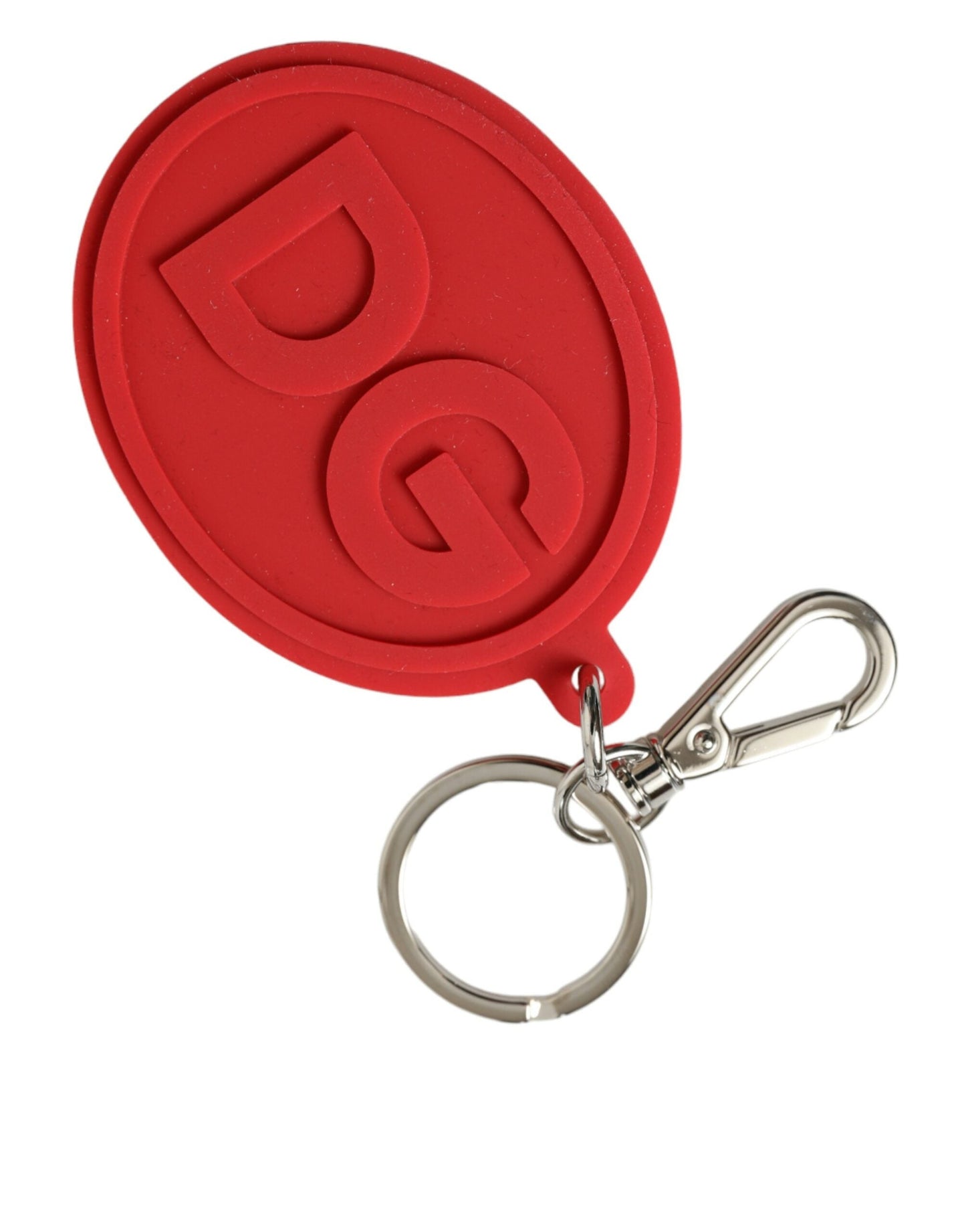 Dolce & Gabbana Red Rubber DG Logo Silver Brass Metal Keyring Women's Keychain