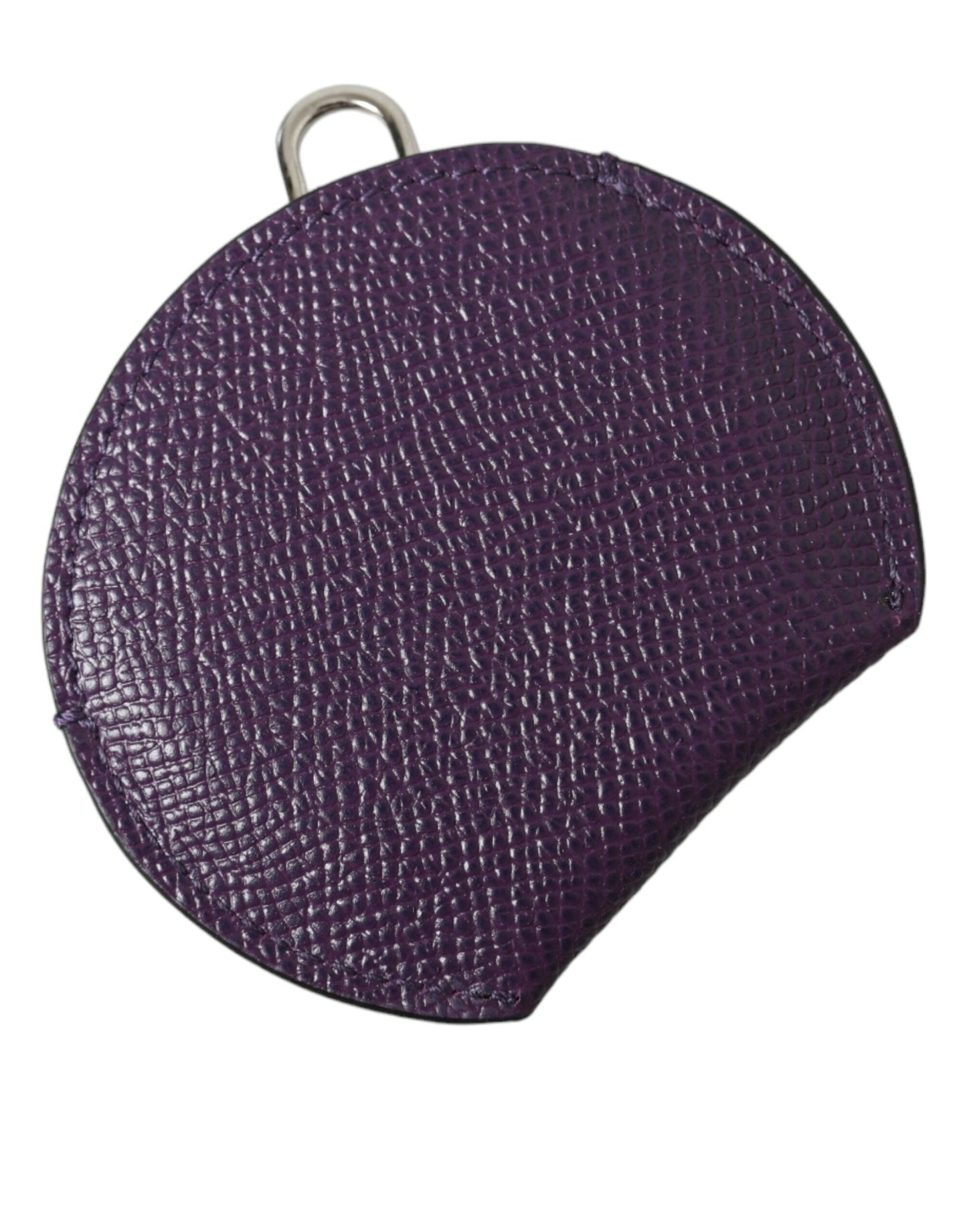 Dolce & Gabbana Purple Calfskin Leather Round Logo Hand Mirror Women's Holder