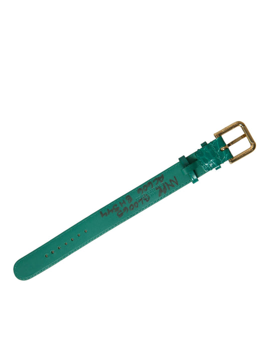 Dolce & Gabbana Green Textured Leather Gold Tone Metal Buckle Women's Neckband
