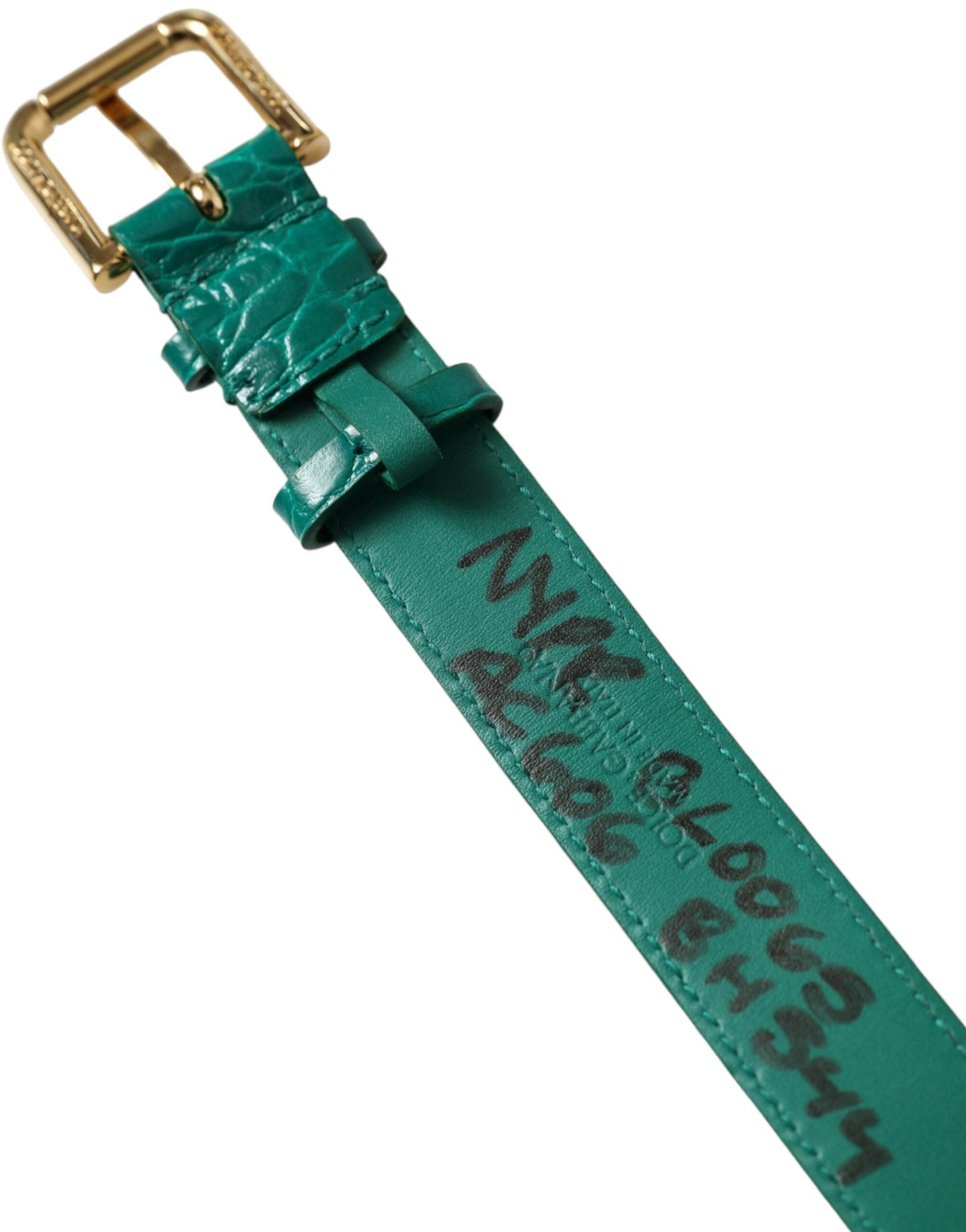 Dolce & Gabbana Green Textured Leather Gold Tone Metal Buckle Women's Neckband